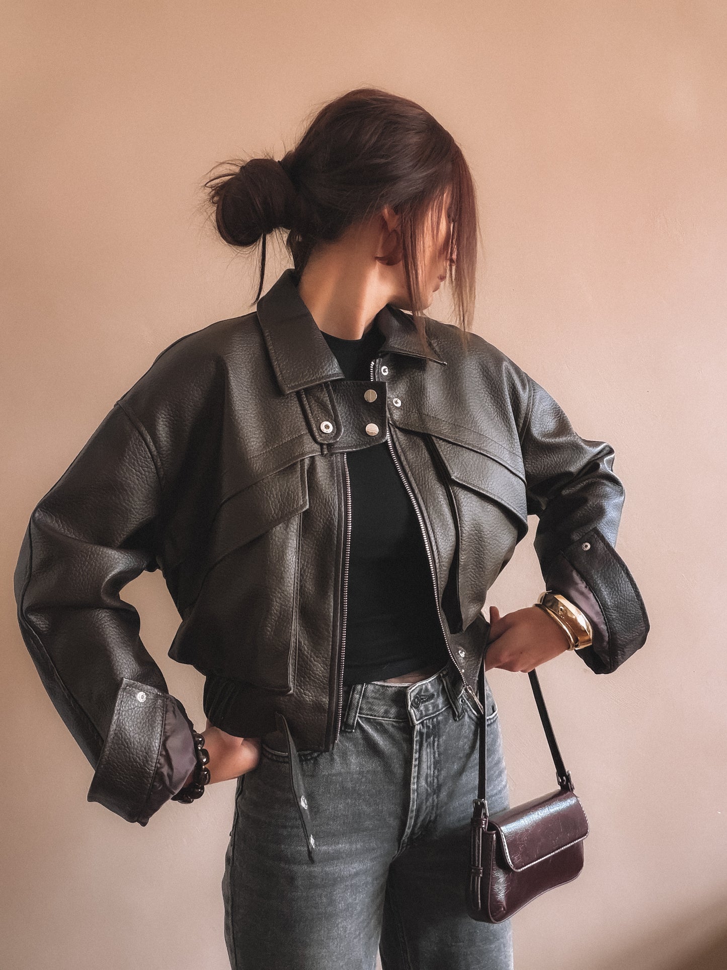 Veste Emma Marron Simili Cuir