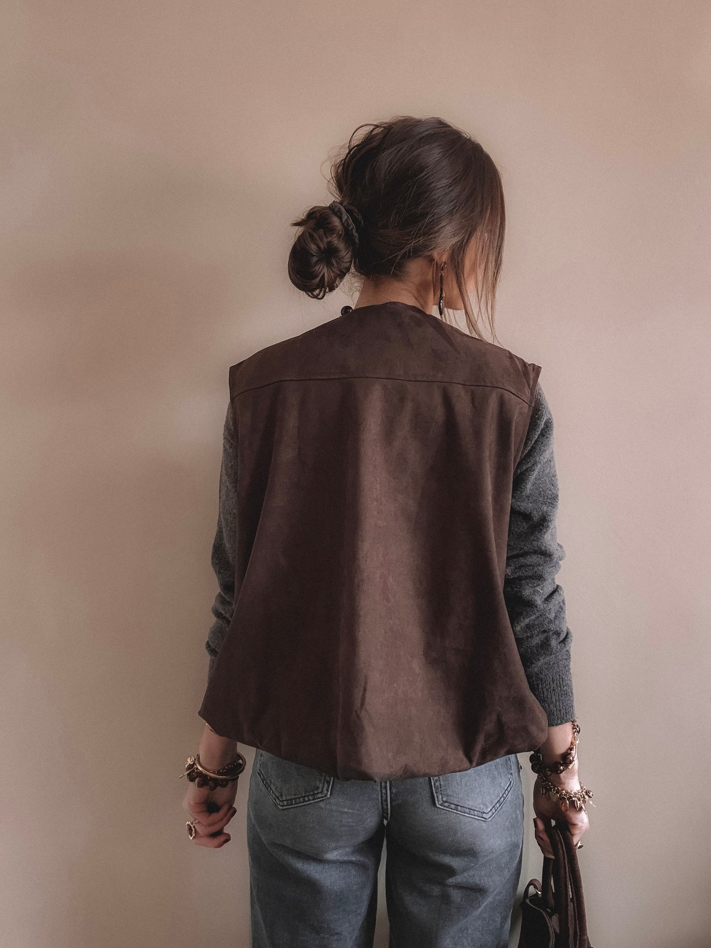 Veste June Suedine sans manches Marron