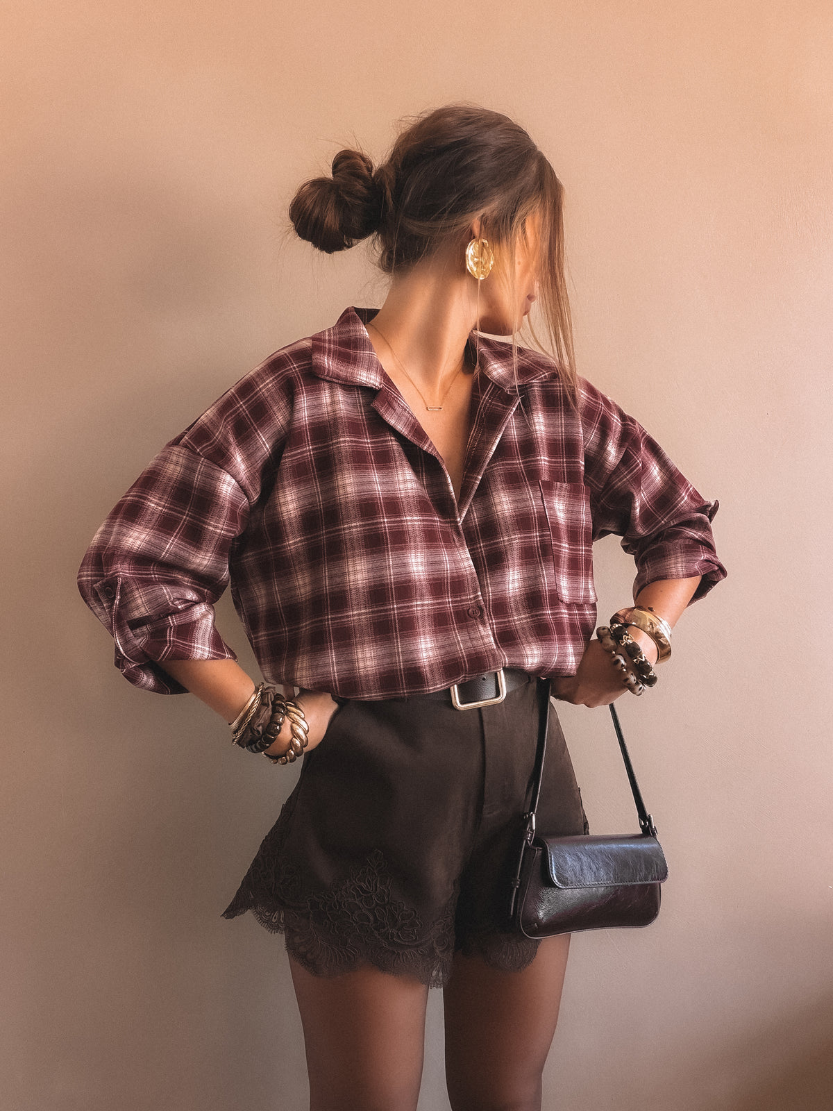 Chemise Charlie à carreaux bordeaux