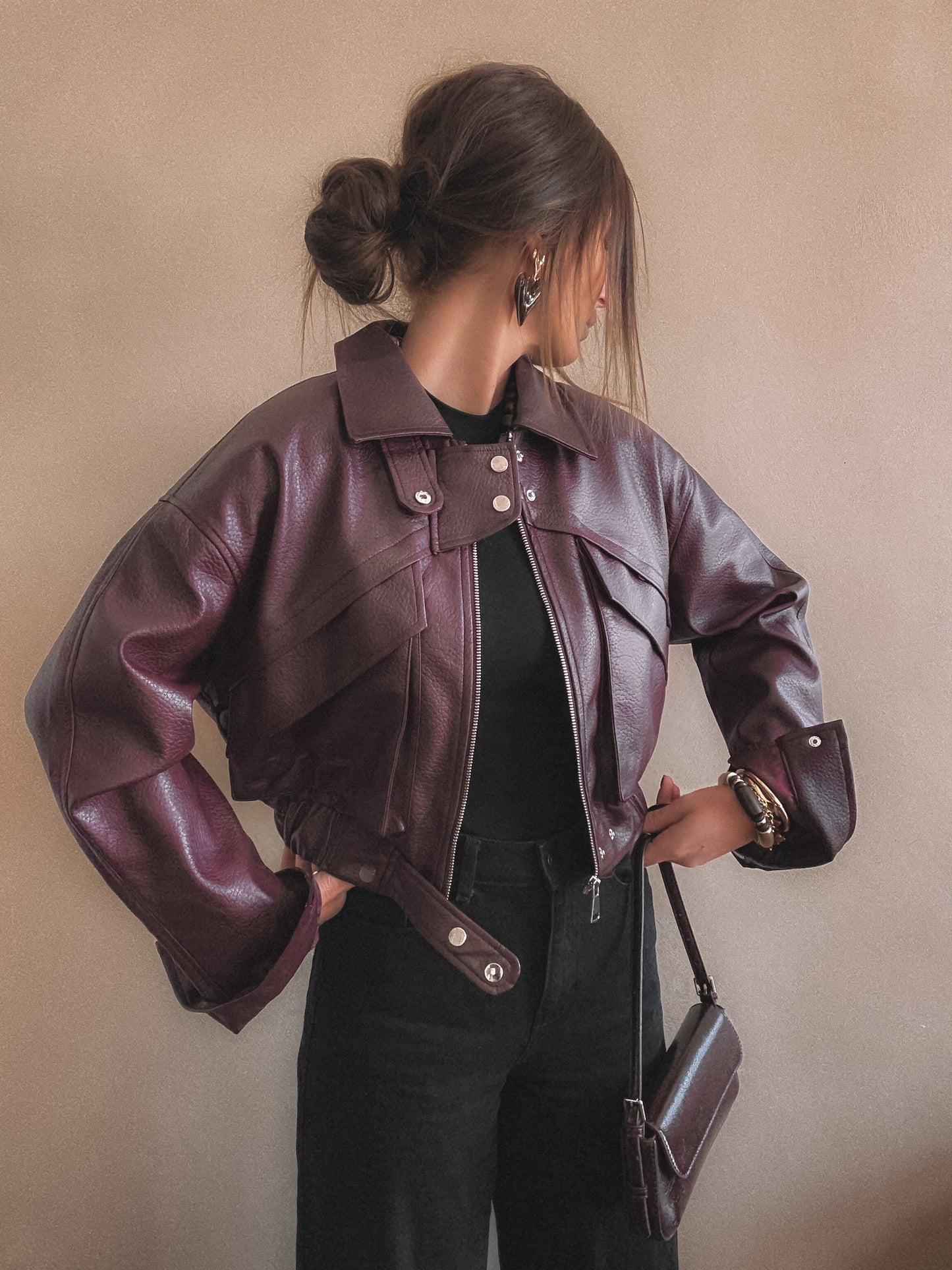 Veste Emma Bordeaux Simili Cuir