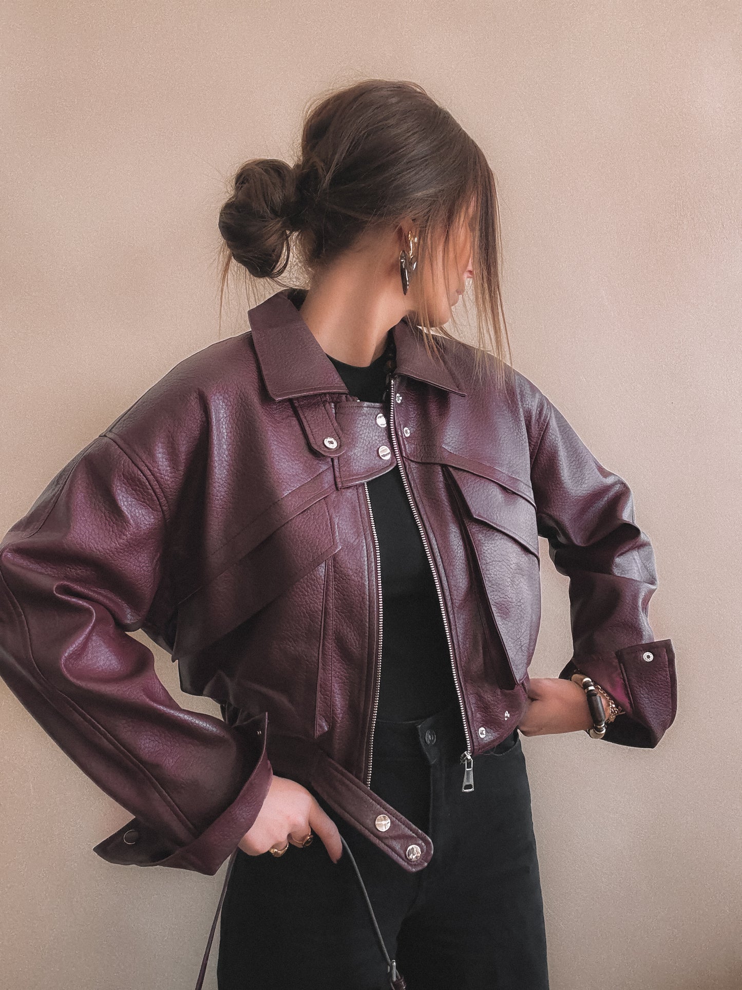 Veste Emma Bordeaux Simili Cuir
