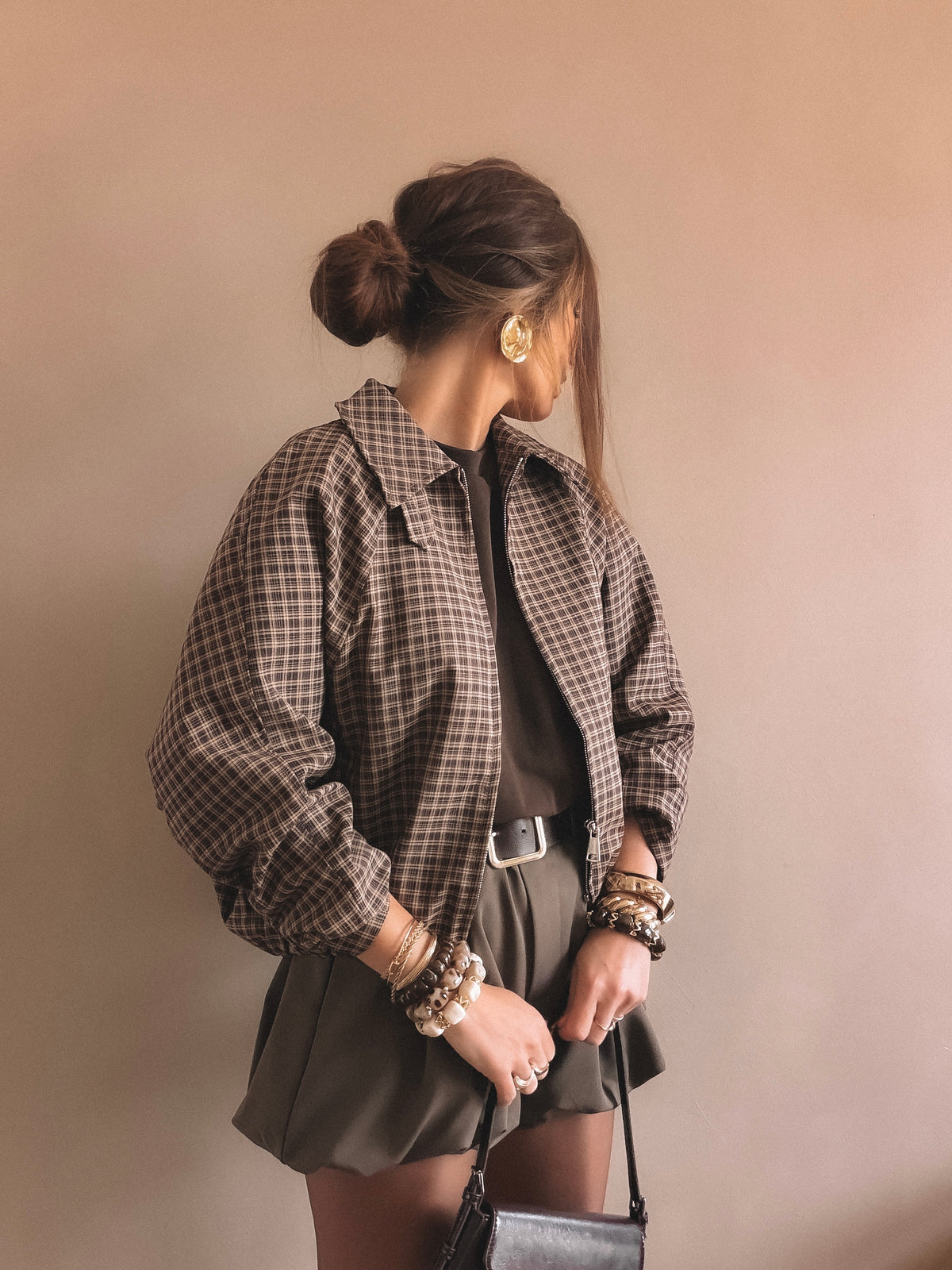 Veste Agathe à carreaux Marron