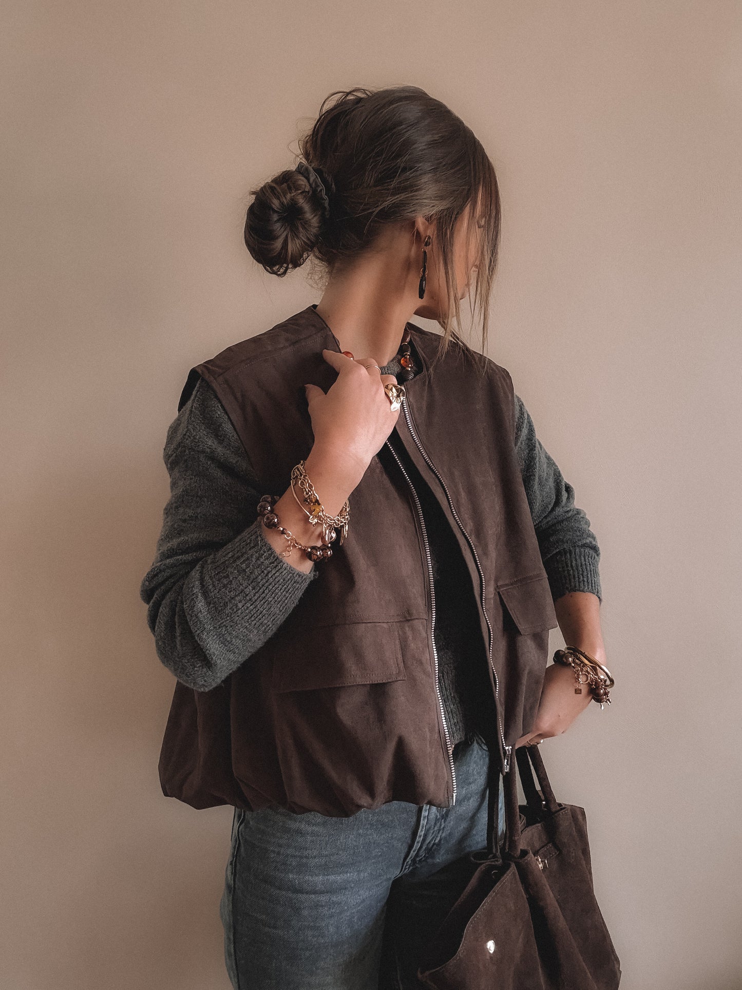 Veste June Suedine sans manches Marron