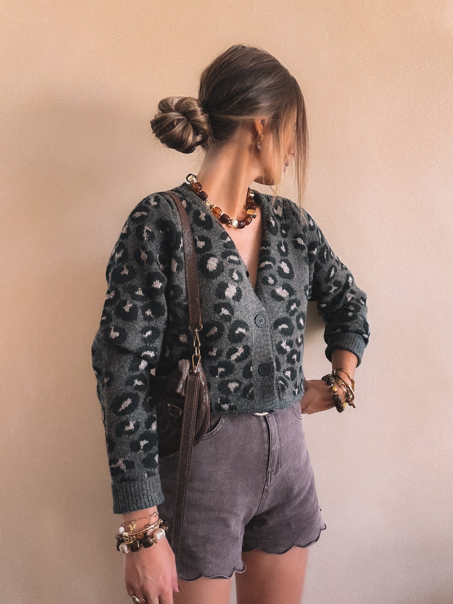 Gilet Lyana Léopard Marron