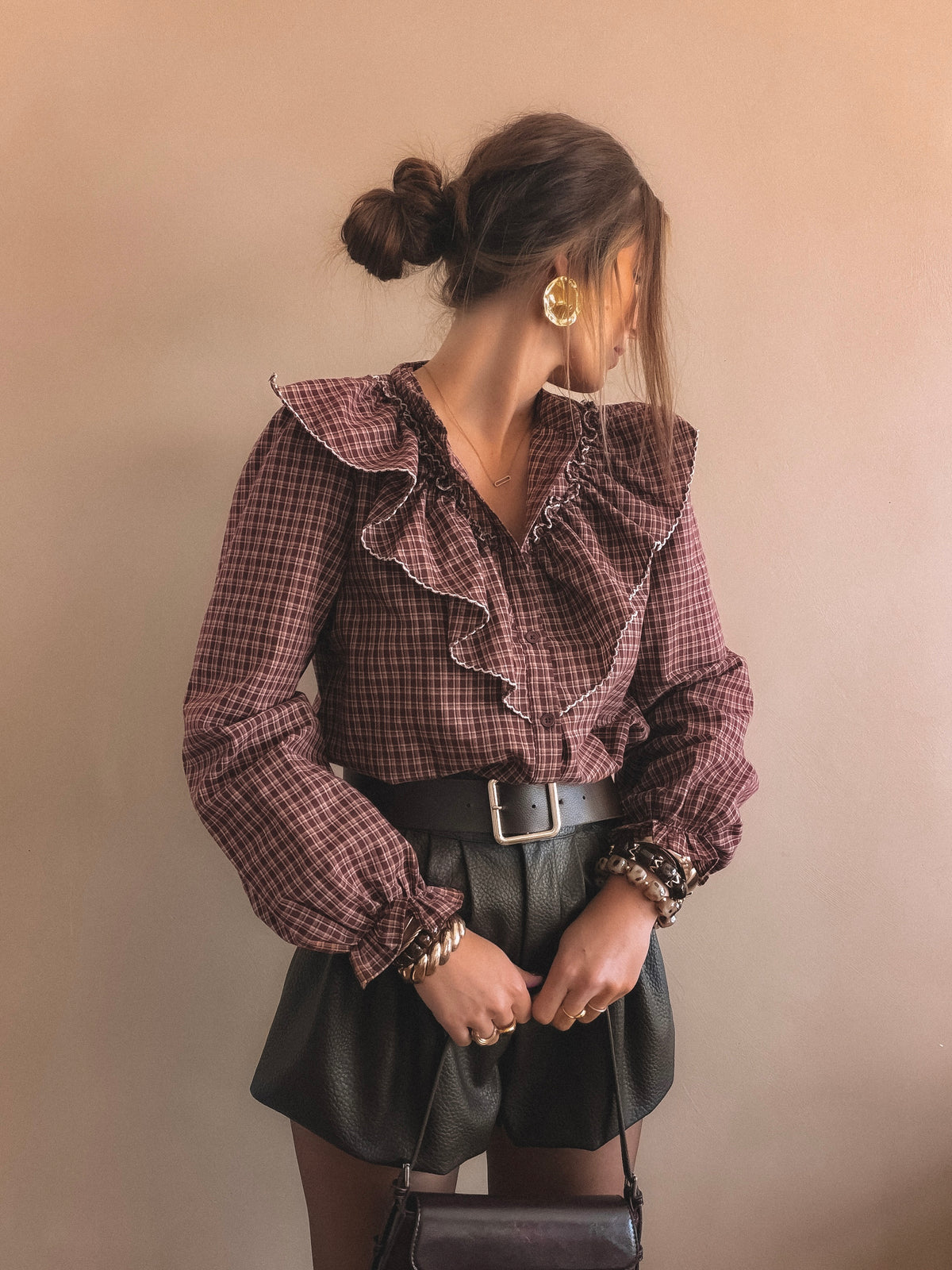 Chemise Alma à carreaux bordeaux