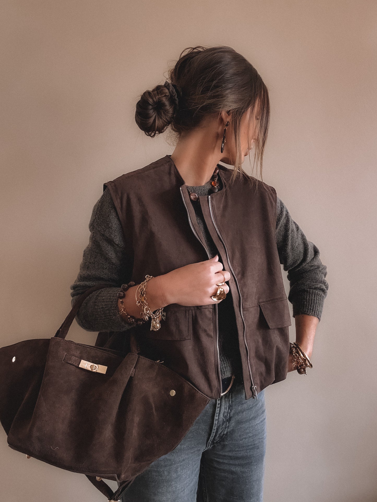 Veste June Suedine sans manches Marron