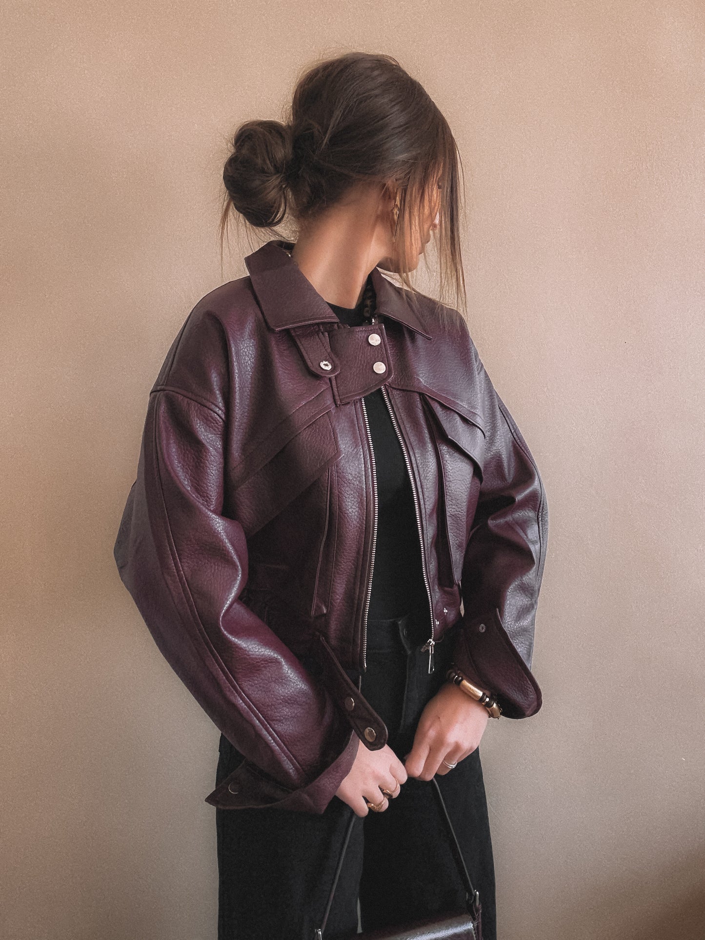 Veste Emma Bordeaux Simili Cuir