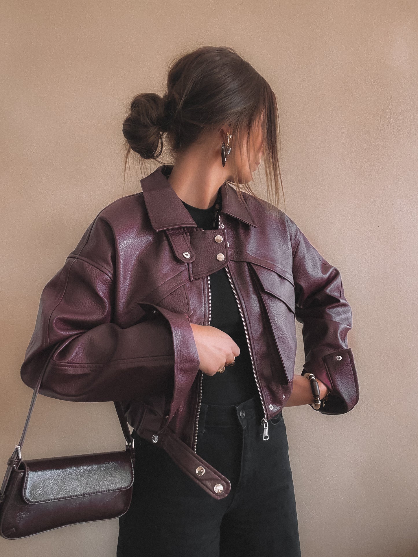 Veste Emma Bordeaux Simili Cuir