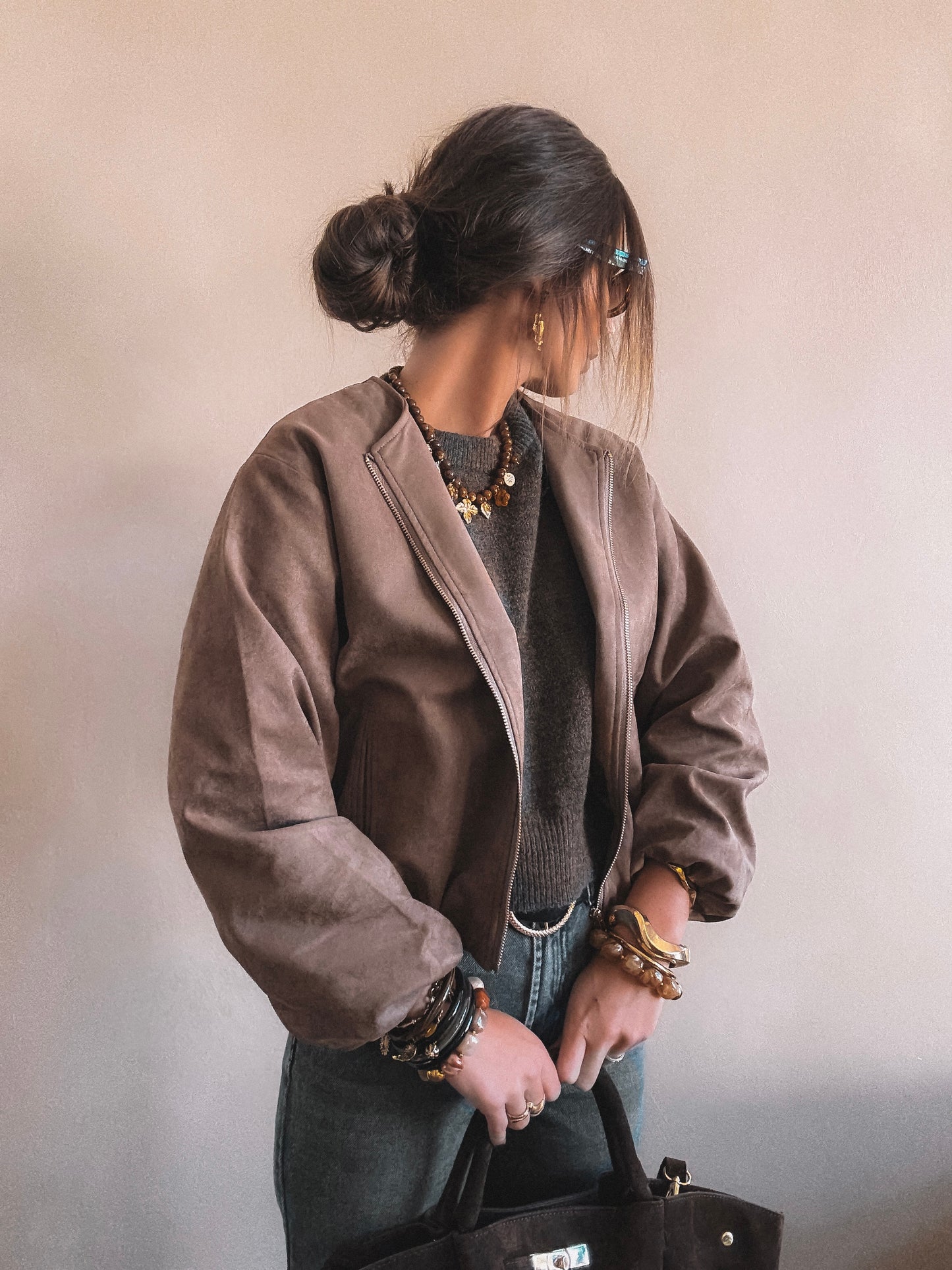 Veste Alba Suédine Taupe