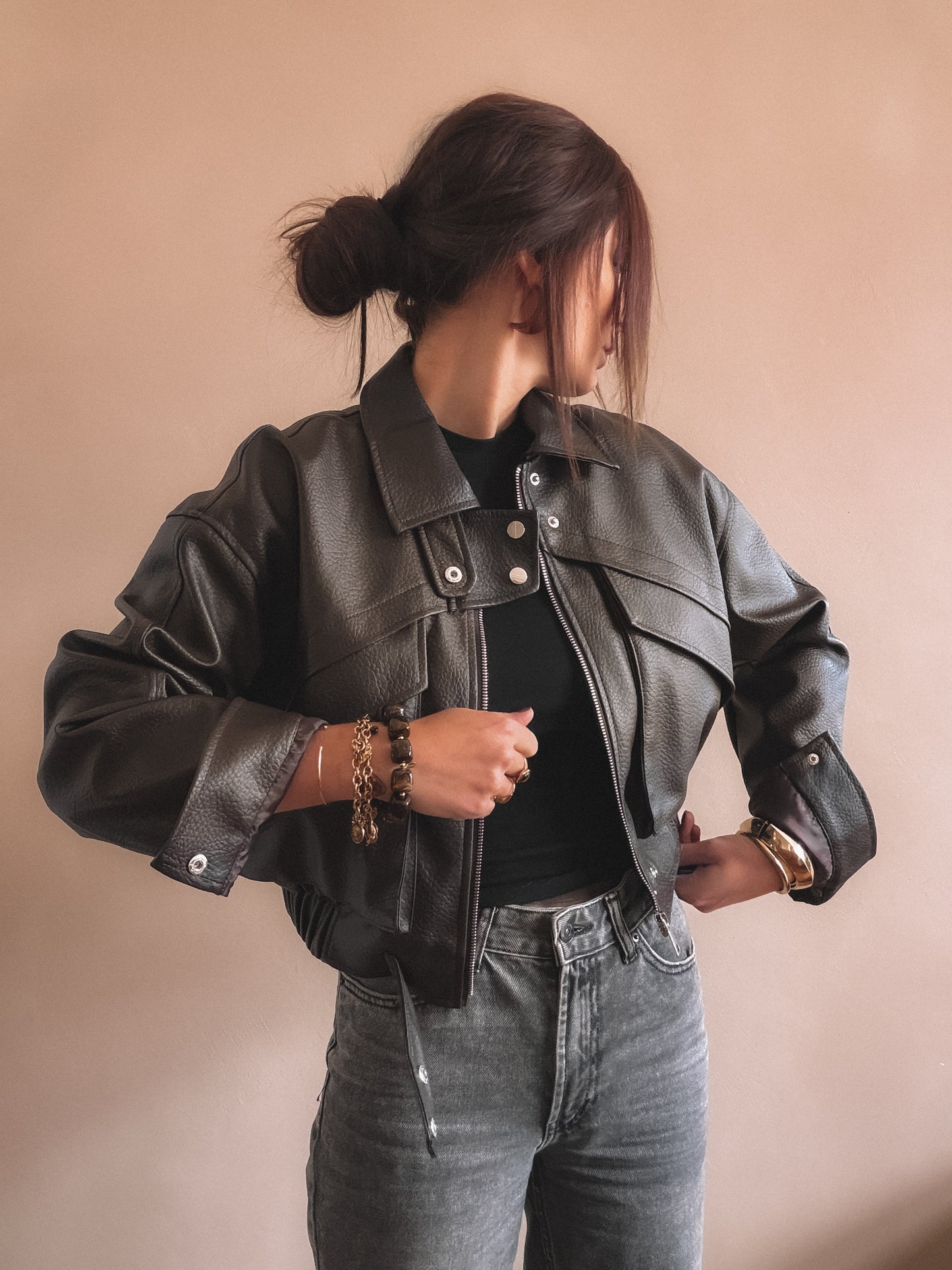 Veste Emma Marron Simili Cuir