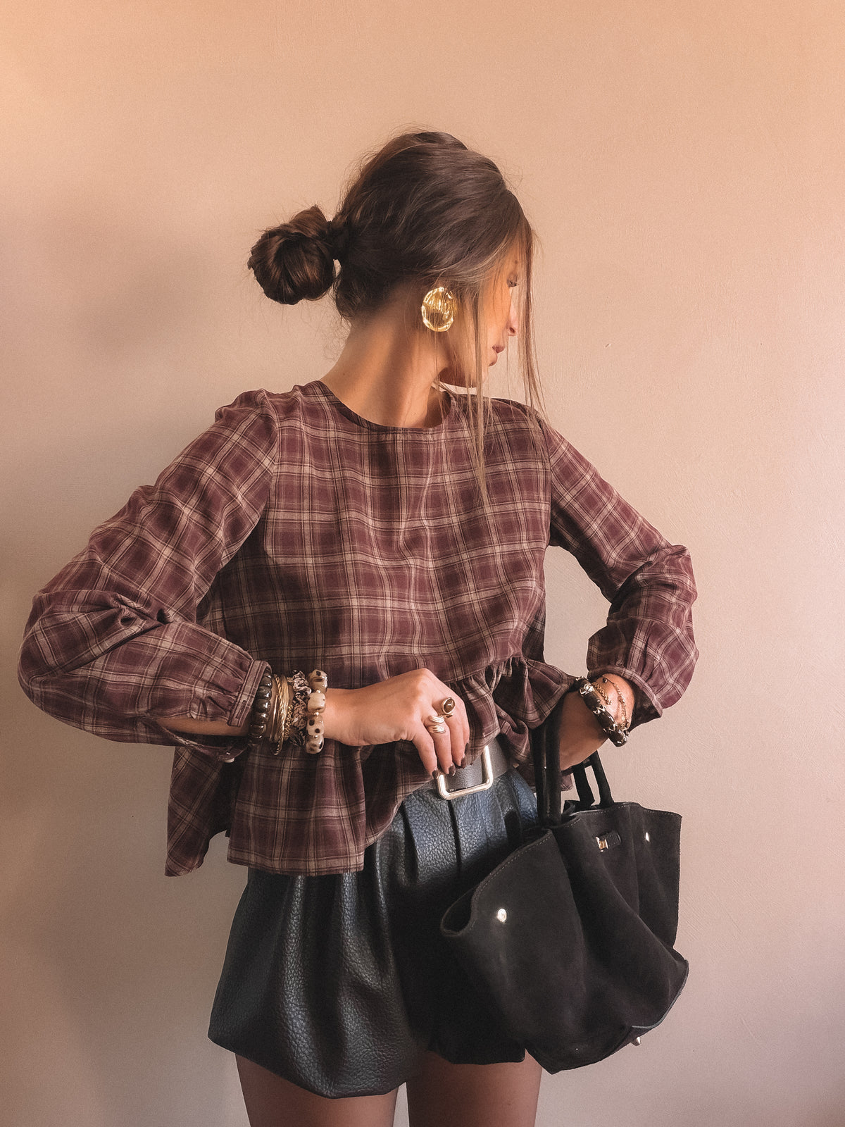Blouse Léonie Bordeaux à carreaux