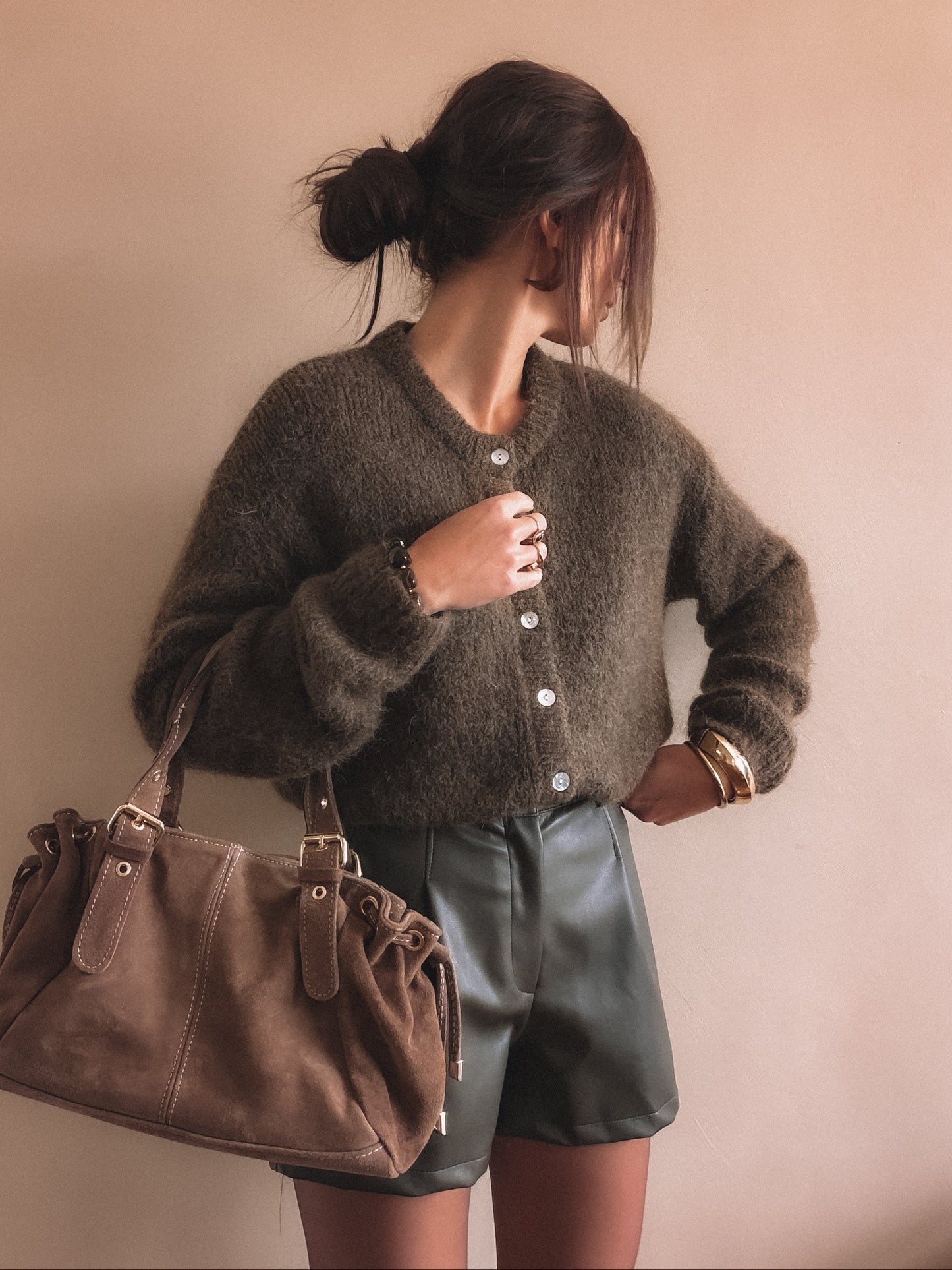 Short June Taupe Simili Cuir