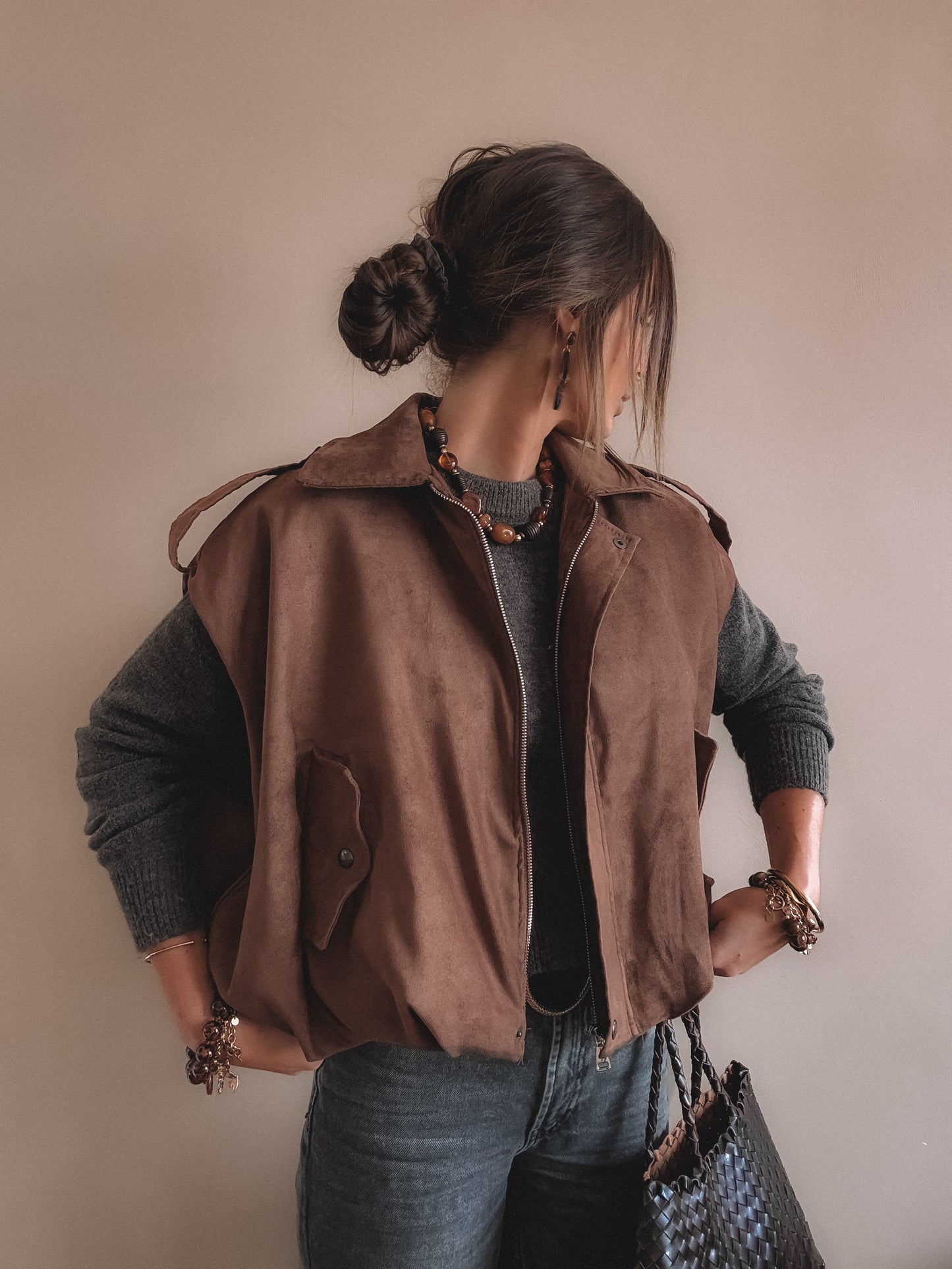Veste Adèle Suedine sans manches Camel
