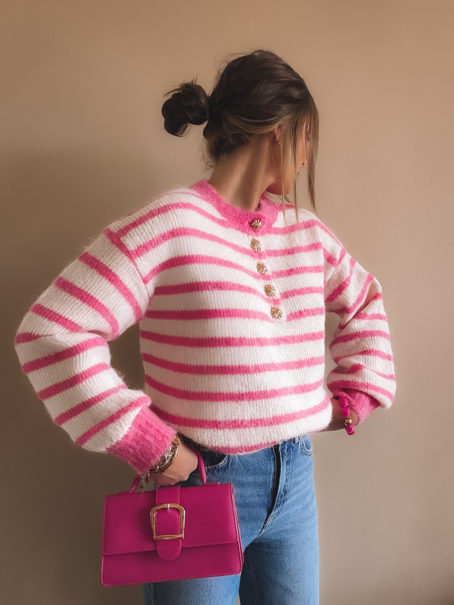 Pull Lya à rayures Rose et blanc