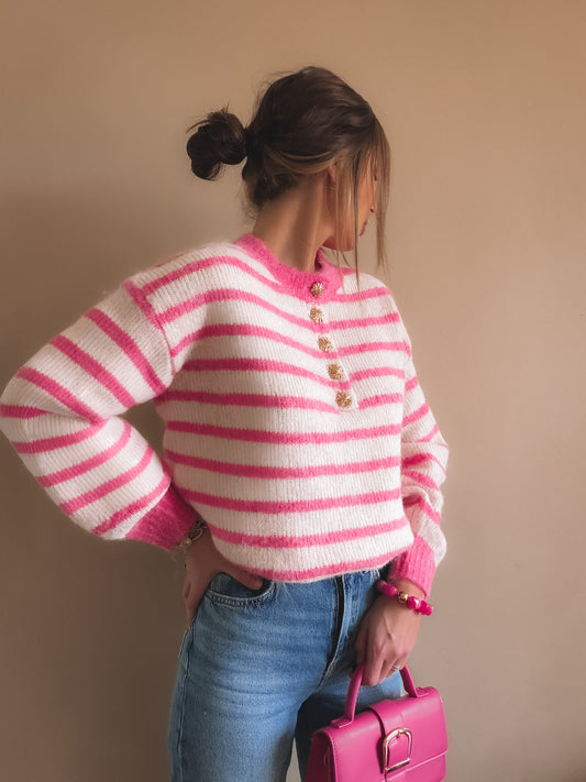 Pull Lya à rayures Rose et blanc