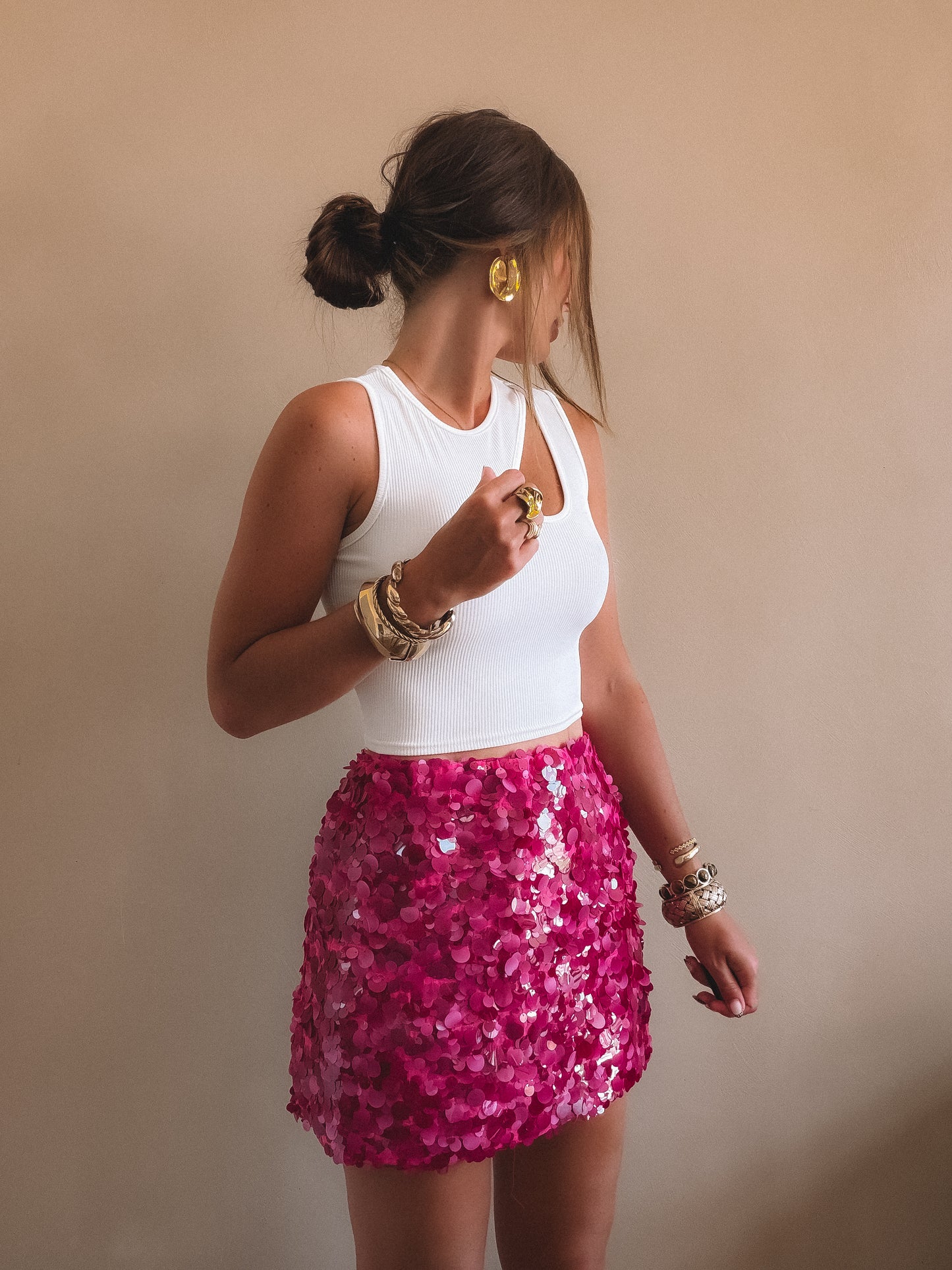 Jupe Lola sequins rose