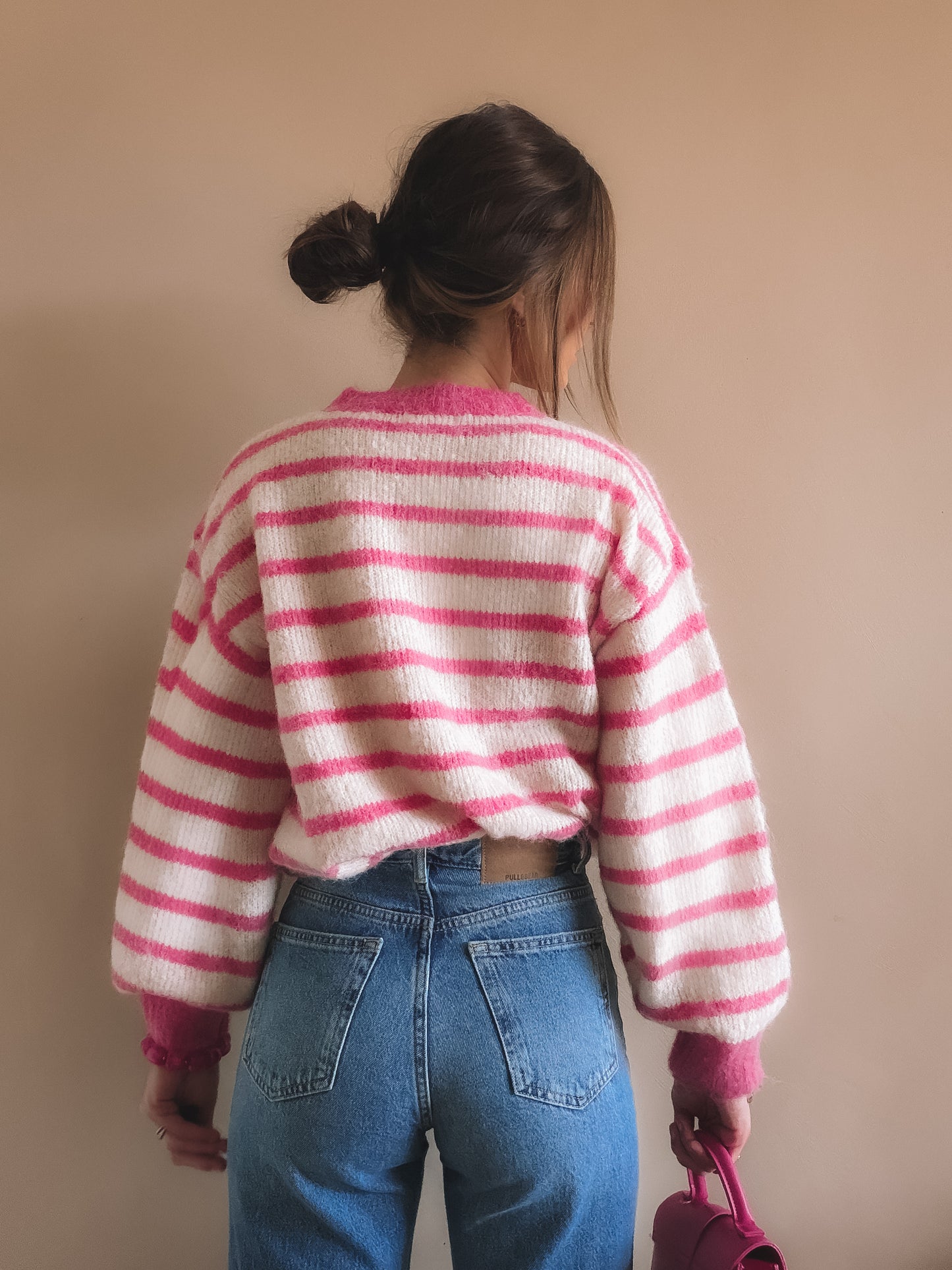Pull Lya à rayures Rose et blanc