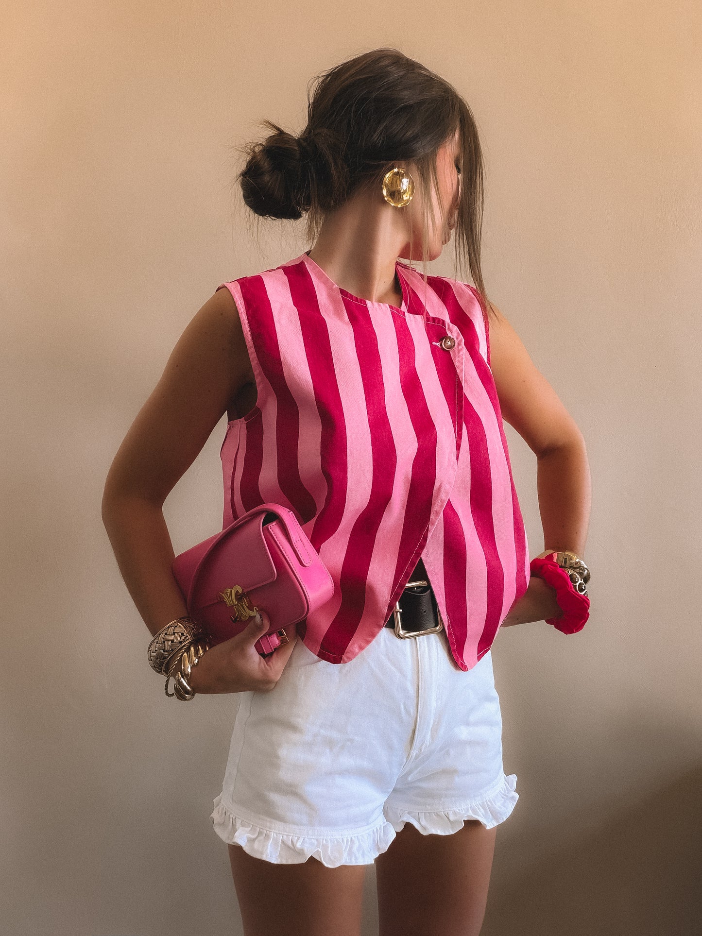 Top Capri rose à rayures