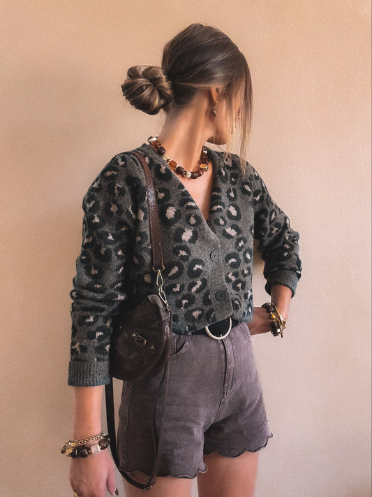 Gilet Lyana Léopard Marron