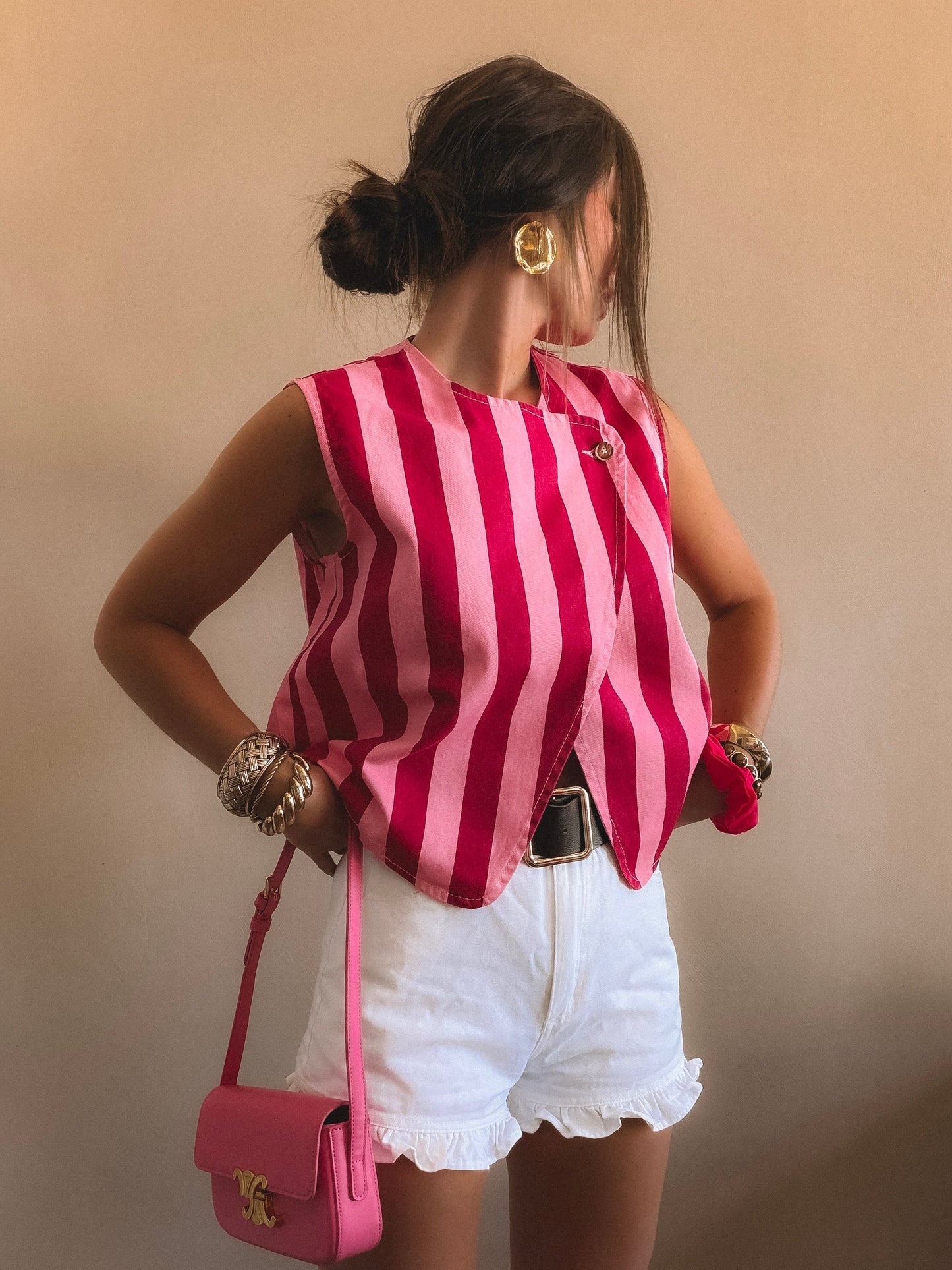 Top Capri rose à rayures