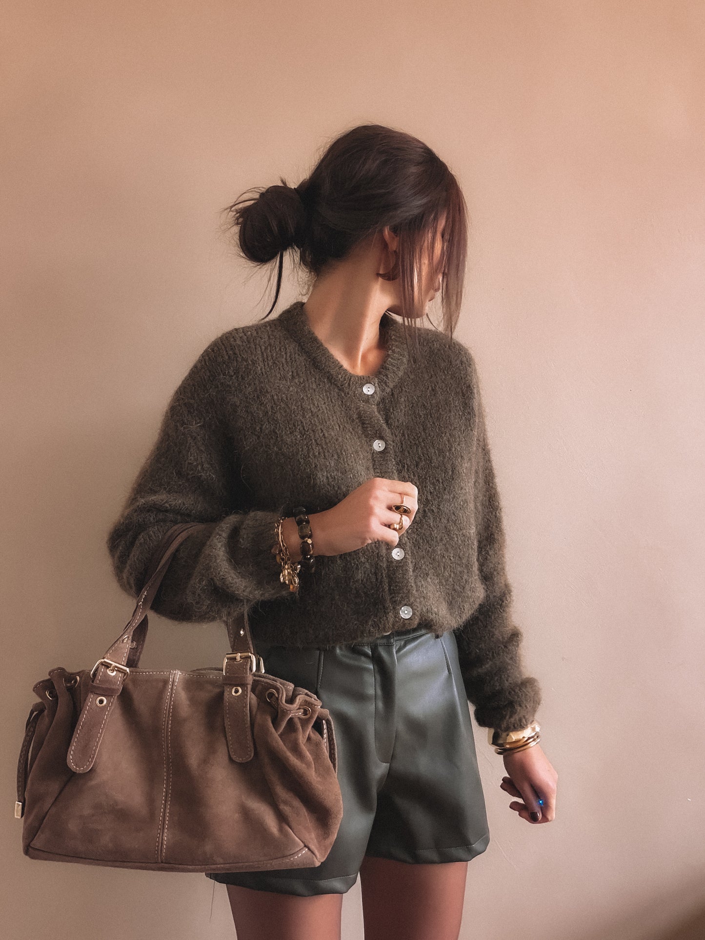 Short June Taupe Simili Cuir