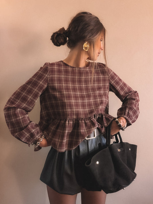 Blouse Léonie Bordeaux à carreaux