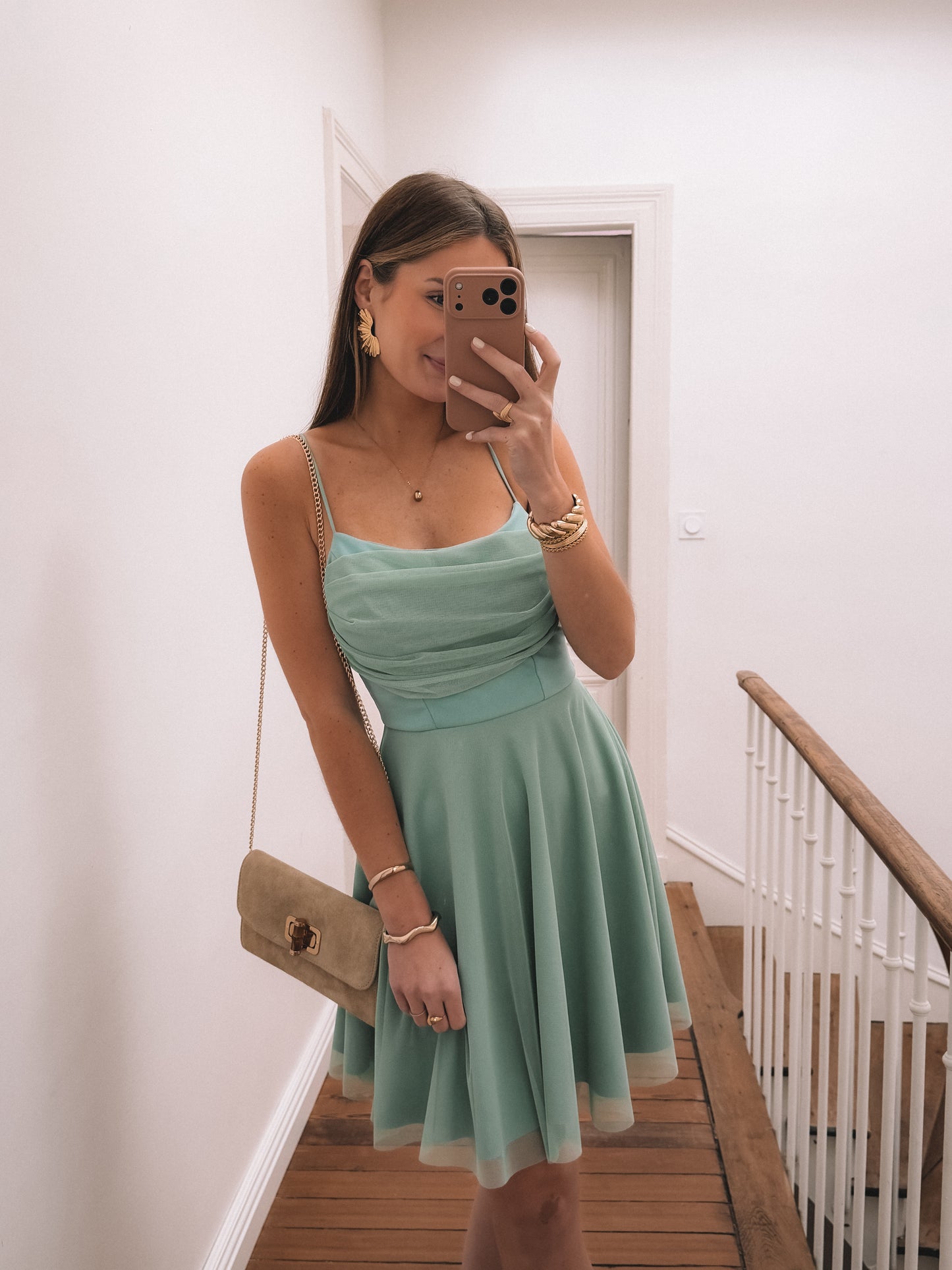 COLLECTION CEREMONIE - Robe courte Talia Vert Sauge