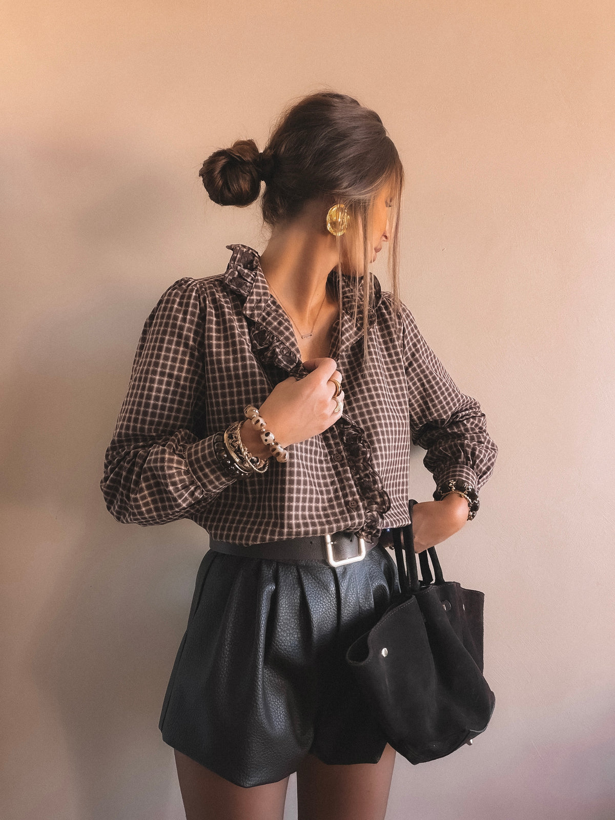 Chemise Lara à carreaux Marron