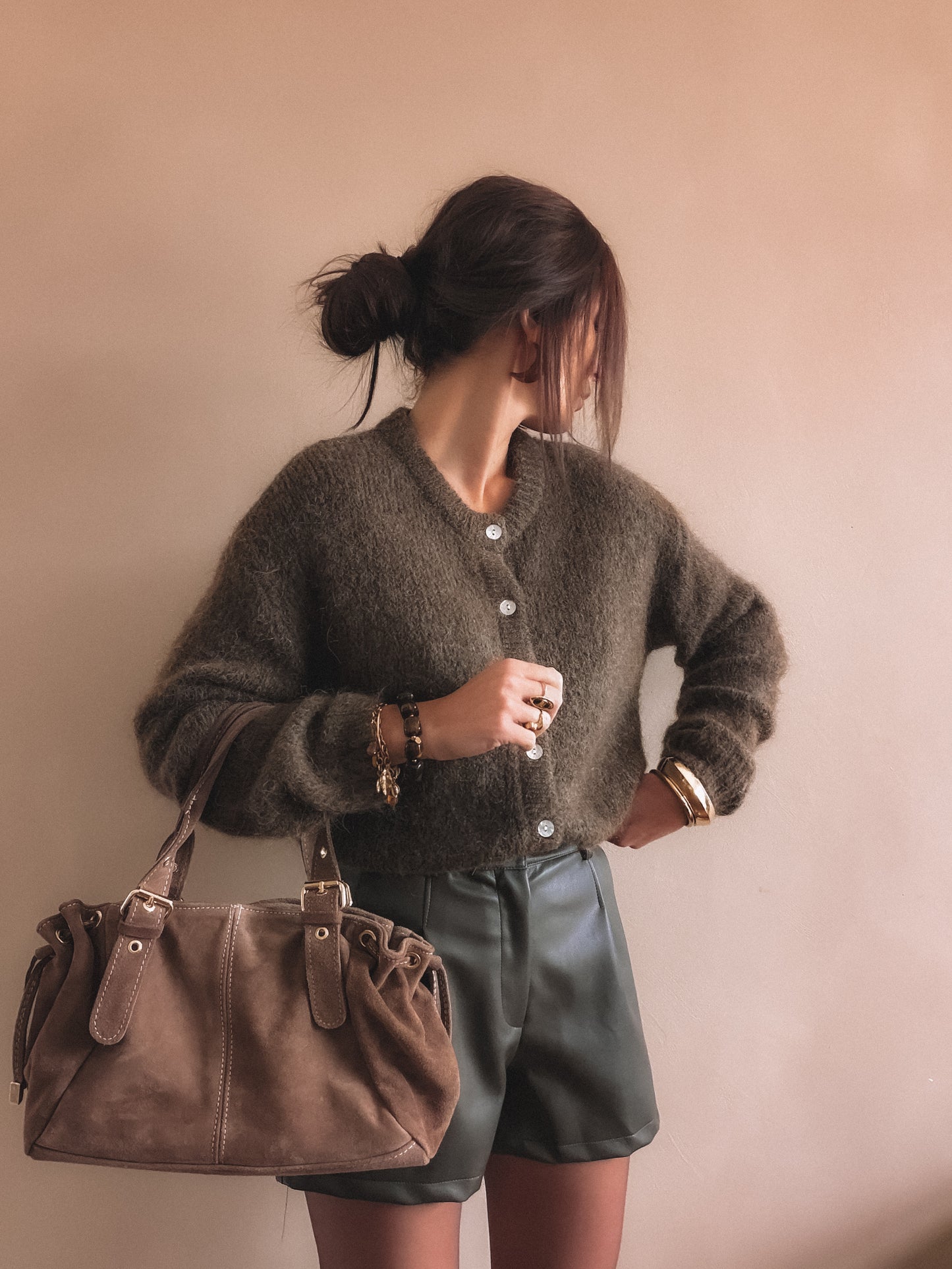 Short June Taupe Simili Cuir