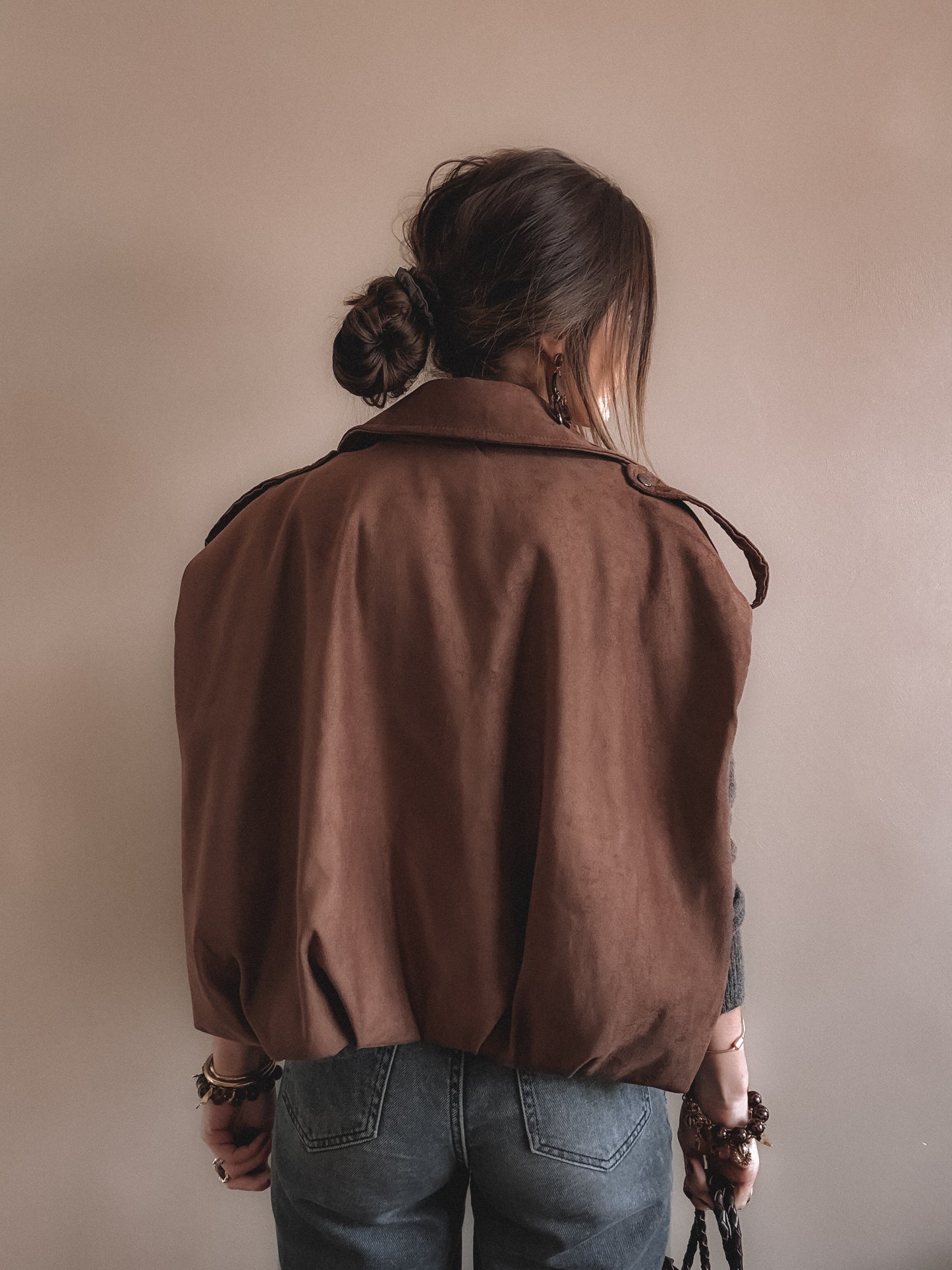 Veste Adèle Suedine sans manches Camel