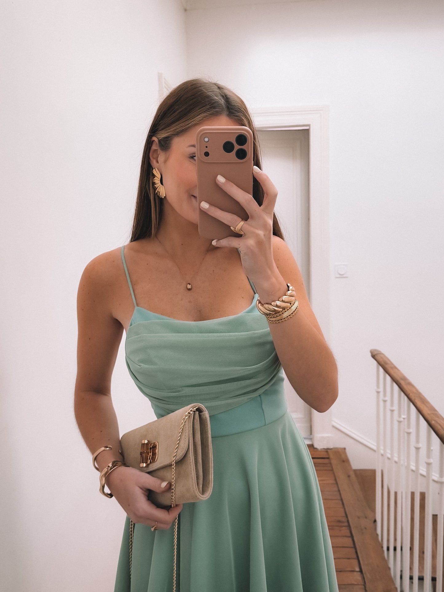 COLLECTION CEREMONIE - Robe courte Talia Vert Sauge