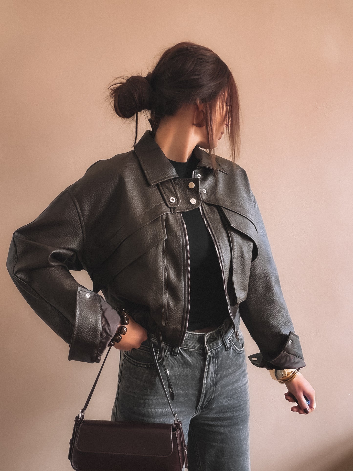 Veste Emma Marron Simili Cuir