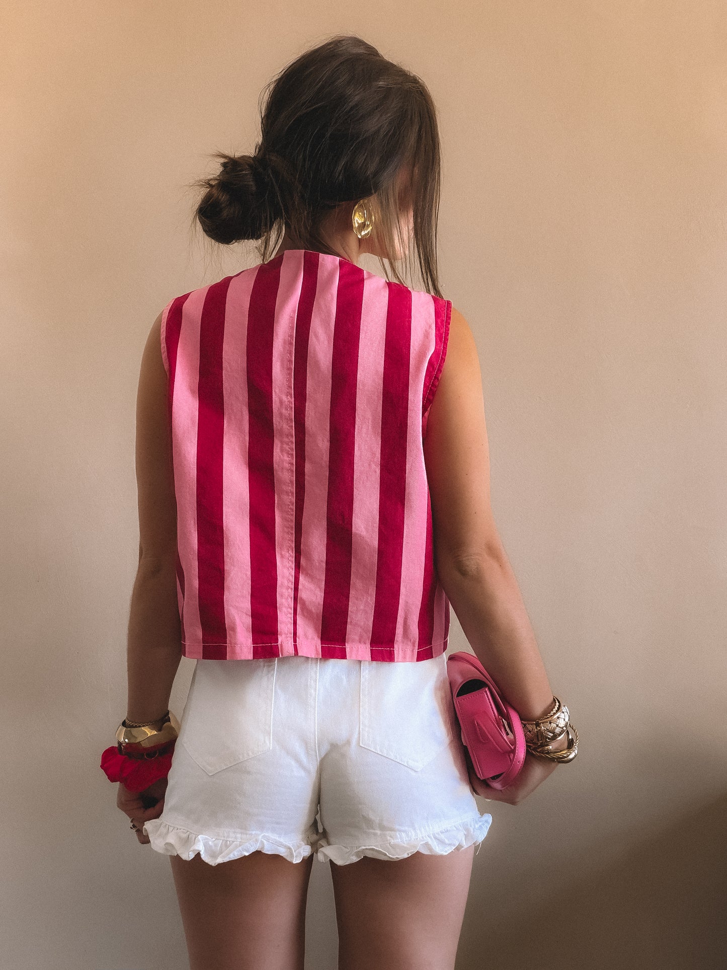 Top Capri rose à rayures