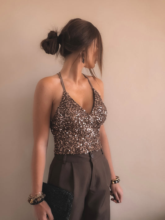 Top Nils Sequins Camel