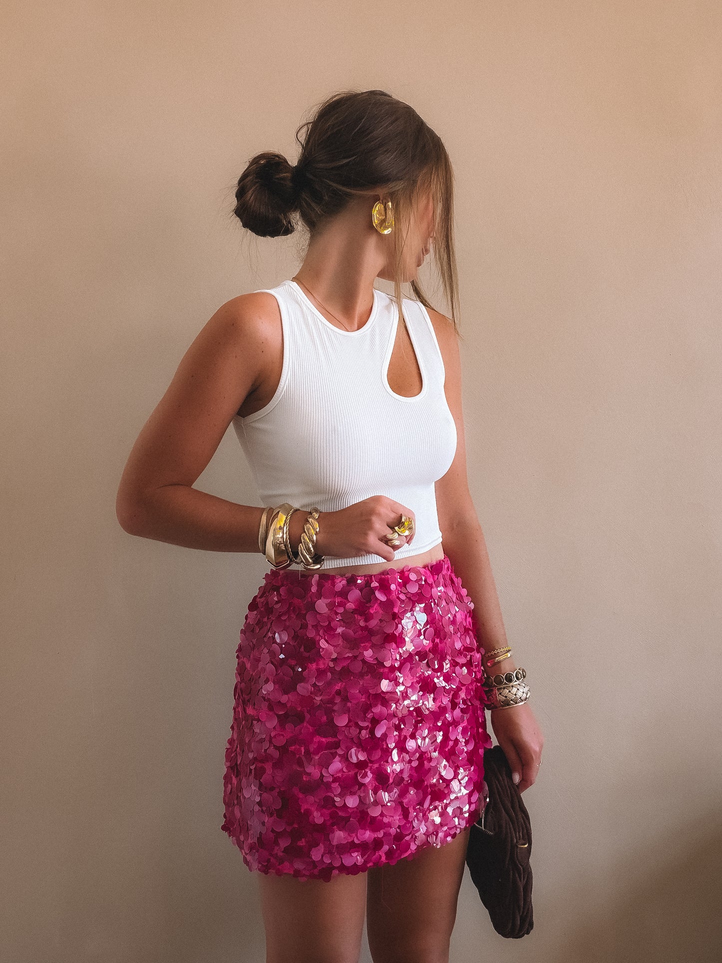Jupe Lola sequins rose
