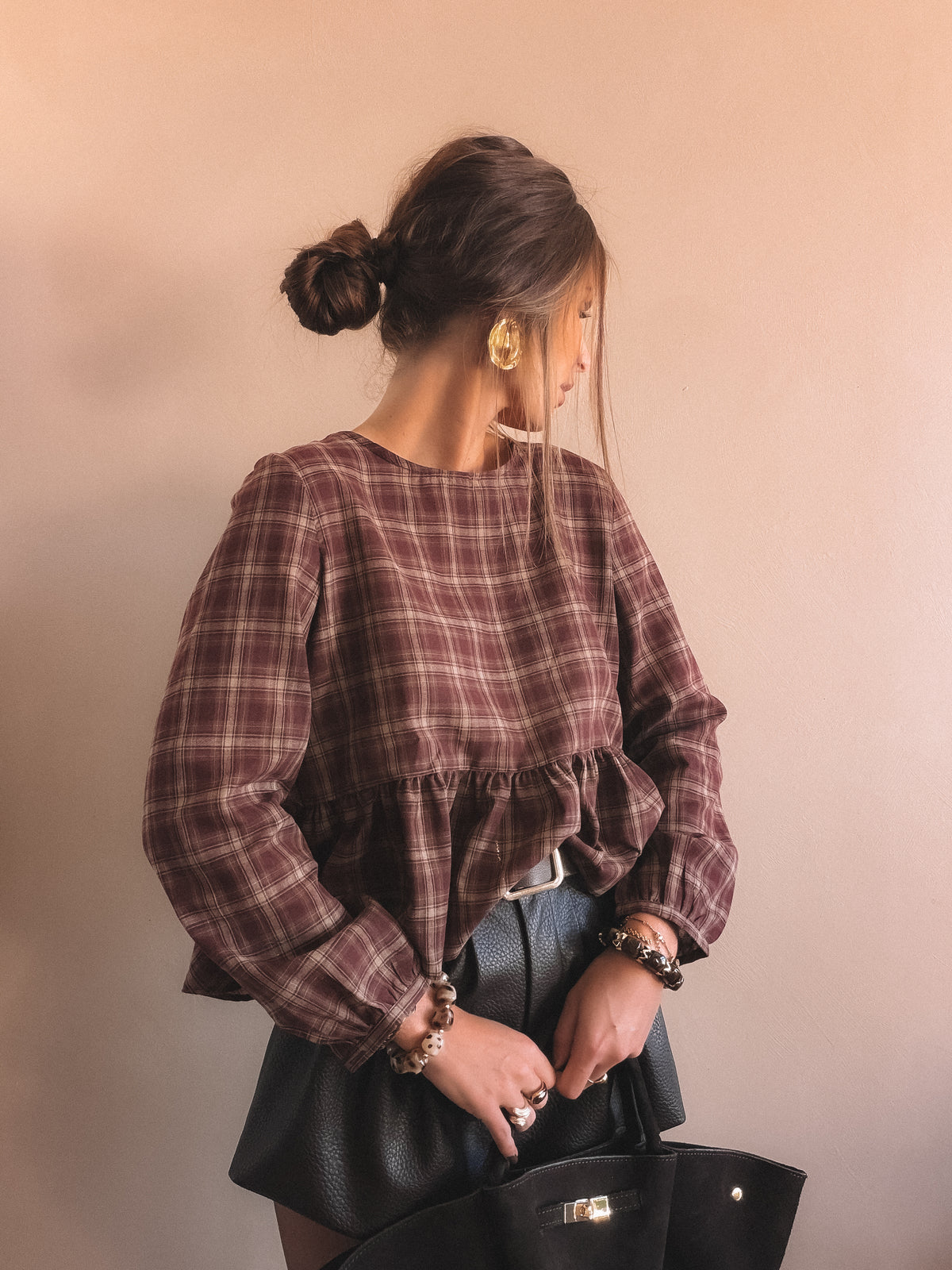 Blouse Léonie Bordeaux à carreaux