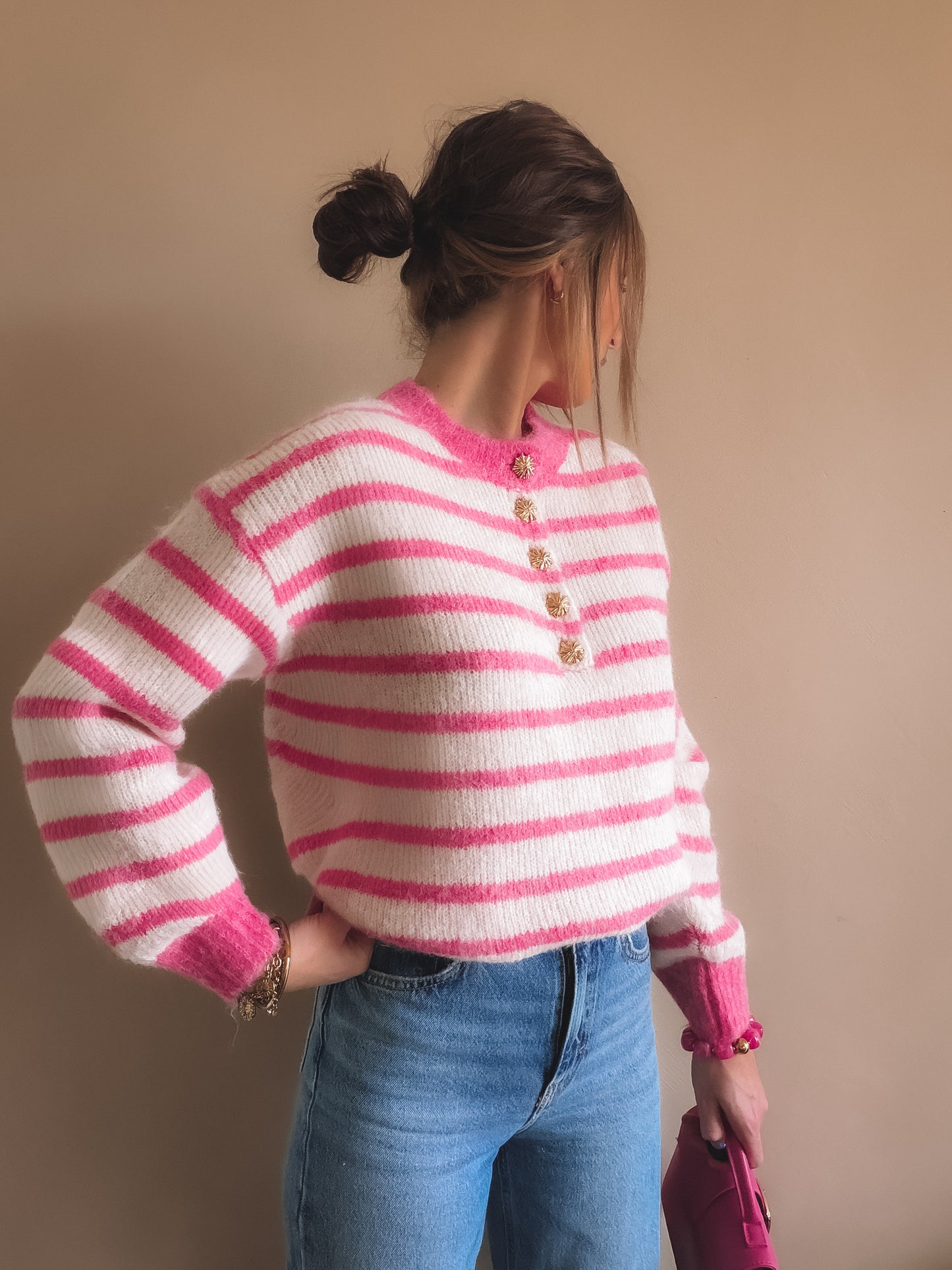 Pull Lya à rayures Rose et blanc