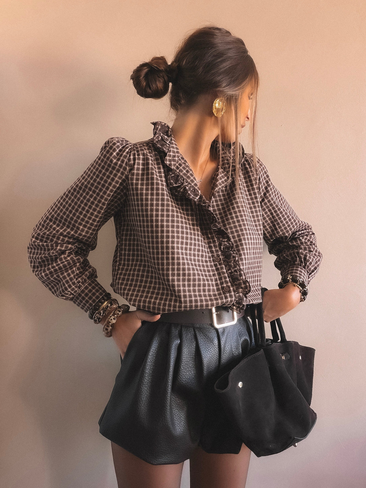 Chemise Lara à carreaux Marron
