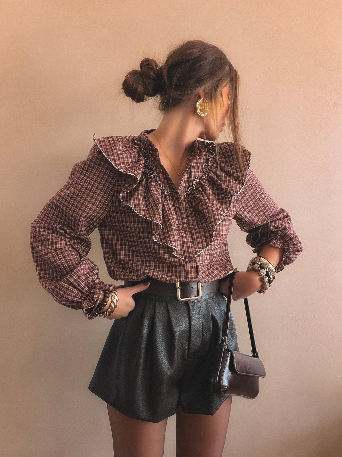 Chemise Alma à carreaux bordeaux