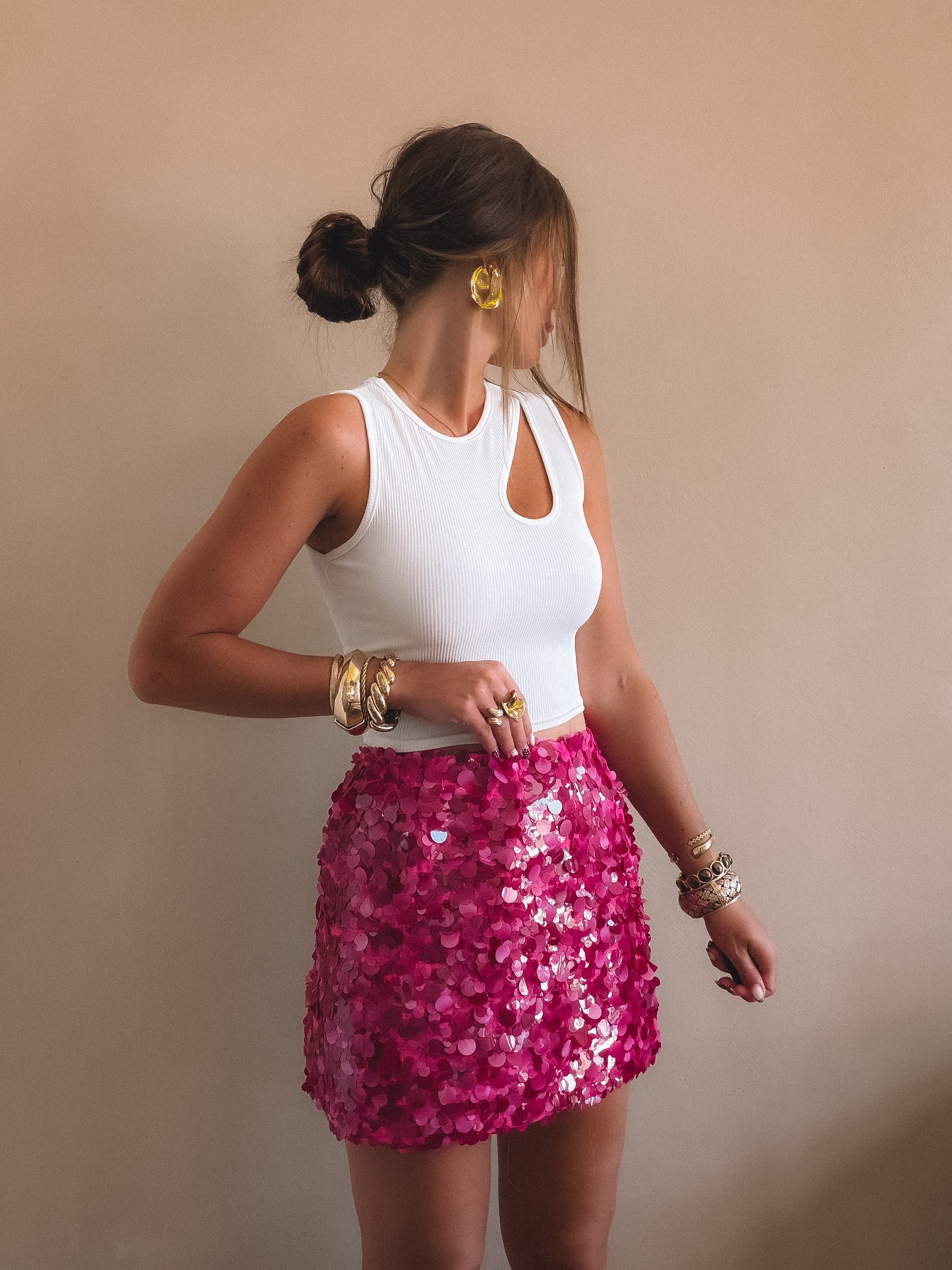 Jupe Lola sequins rose