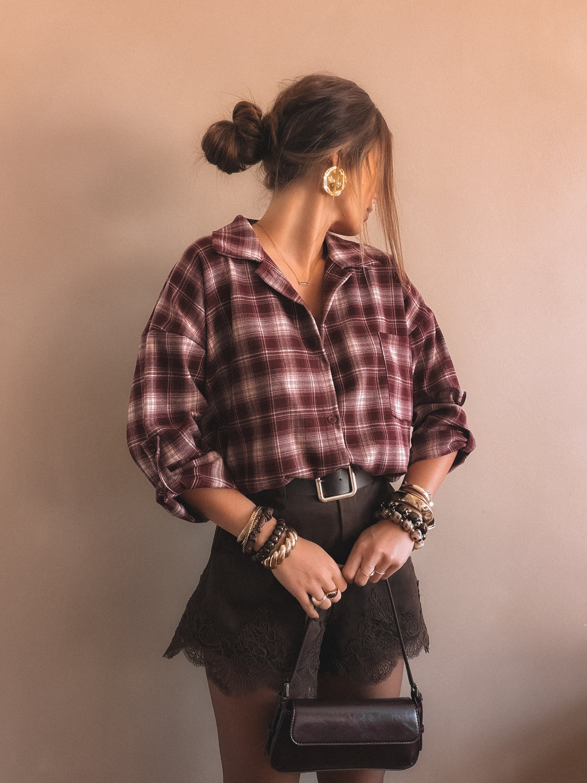 Chemise Charlie à carreaux bordeaux