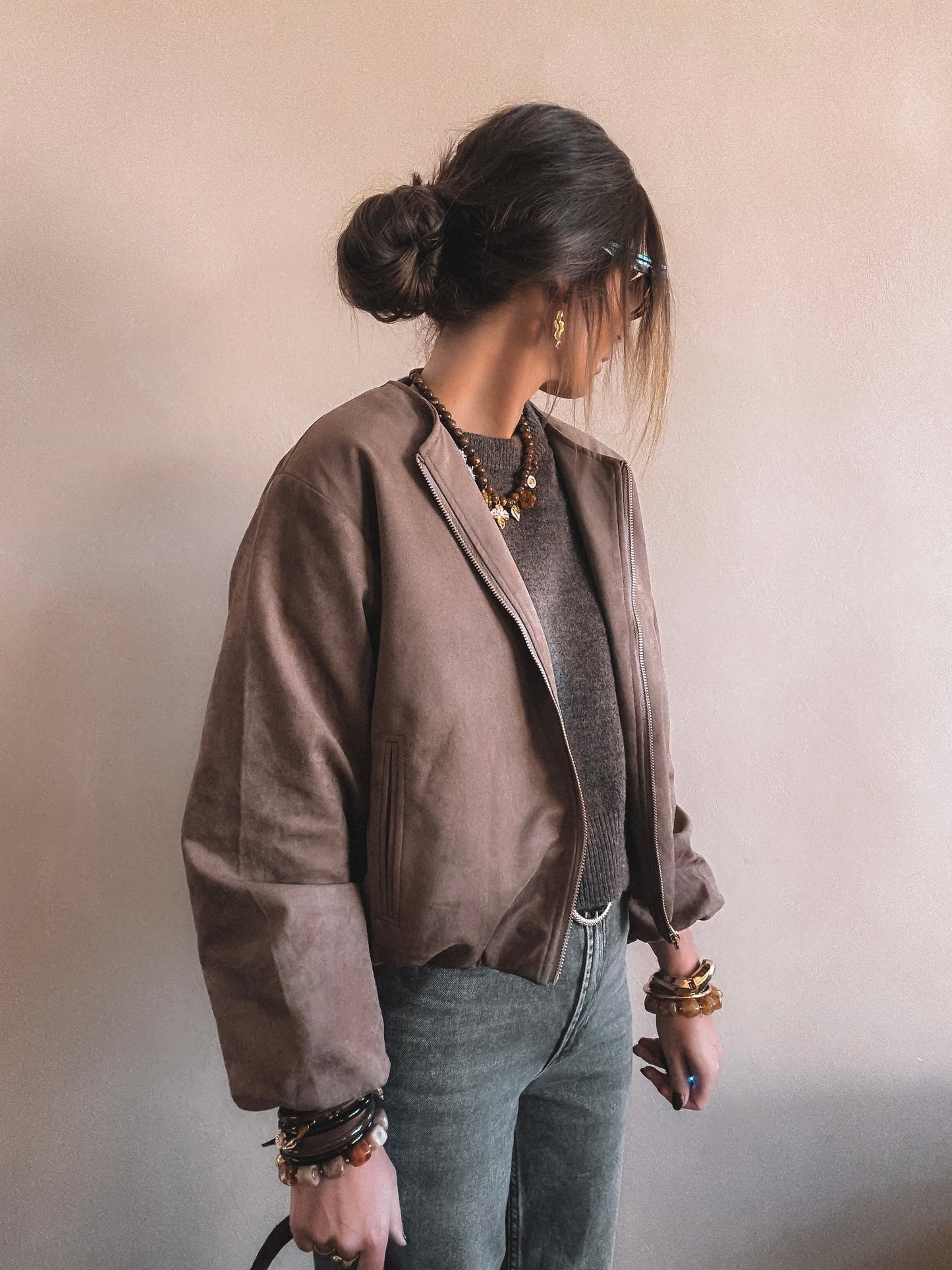 Veste Alba Suédine Taupe