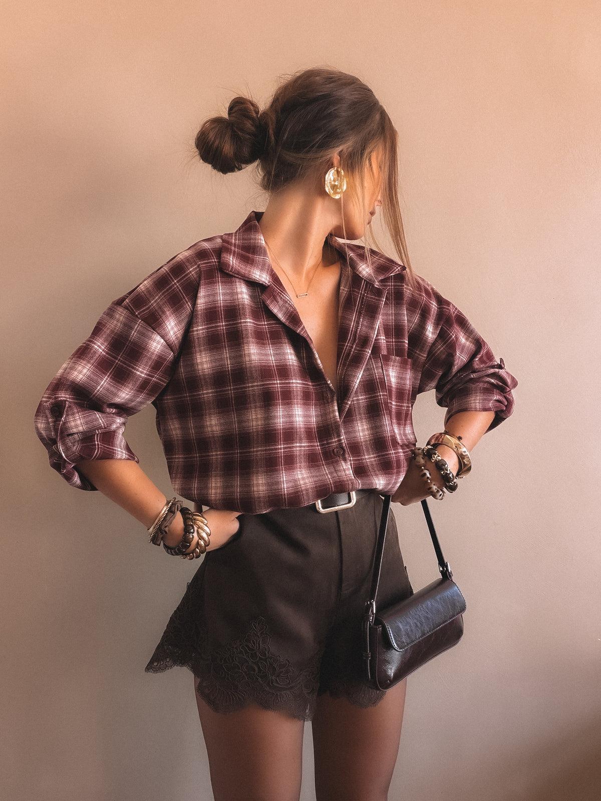 Chemise Charlie à carreaux bordeaux