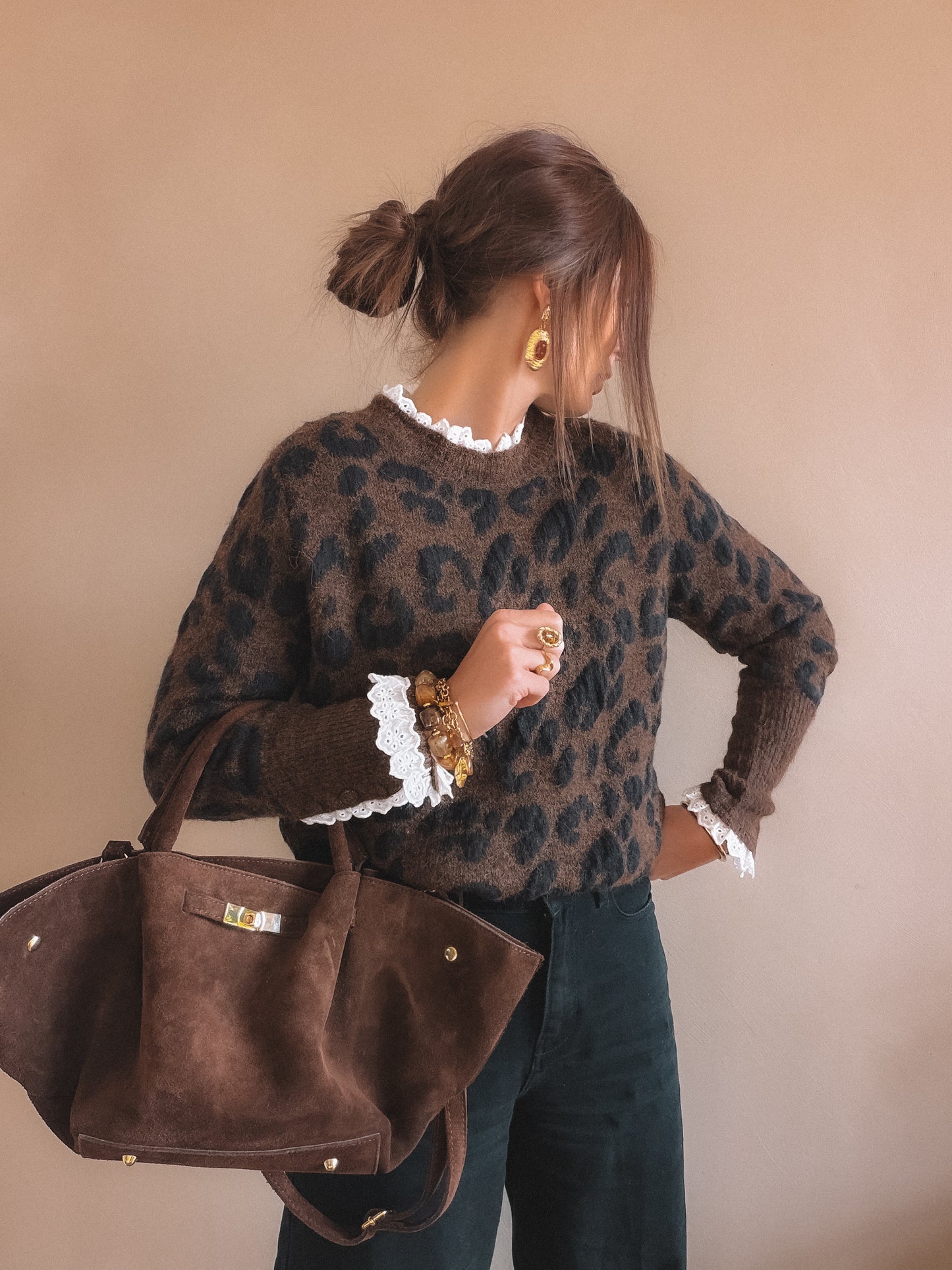 Pull Inès Léopard Marron
