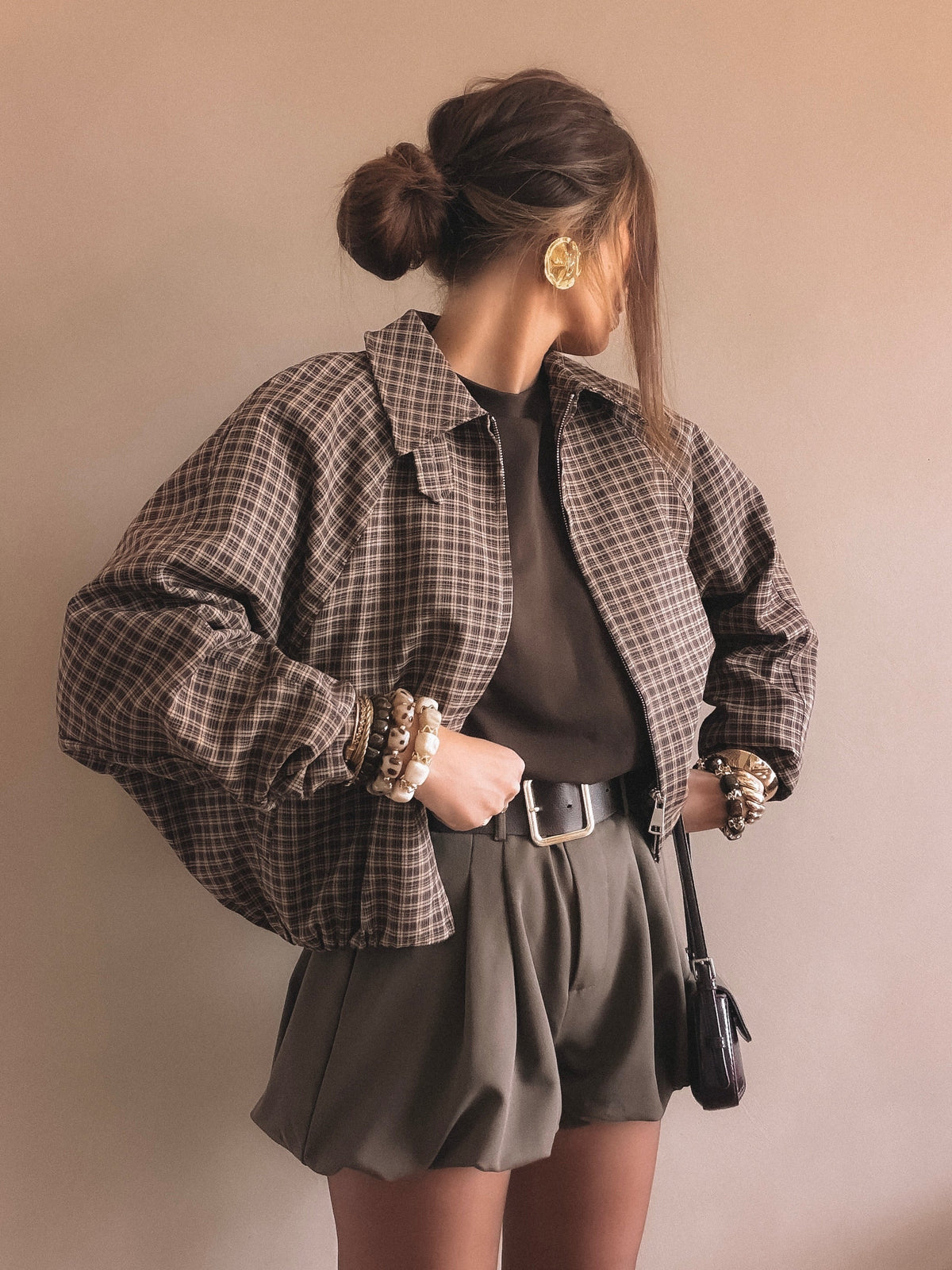 Veste Agathe à carreaux Marron