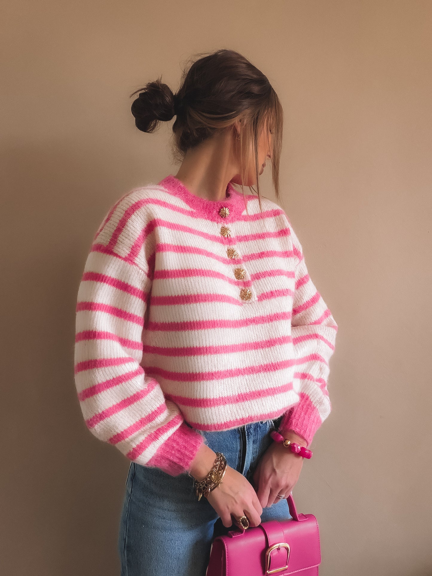 Pull Lya à rayures Rose et blanc