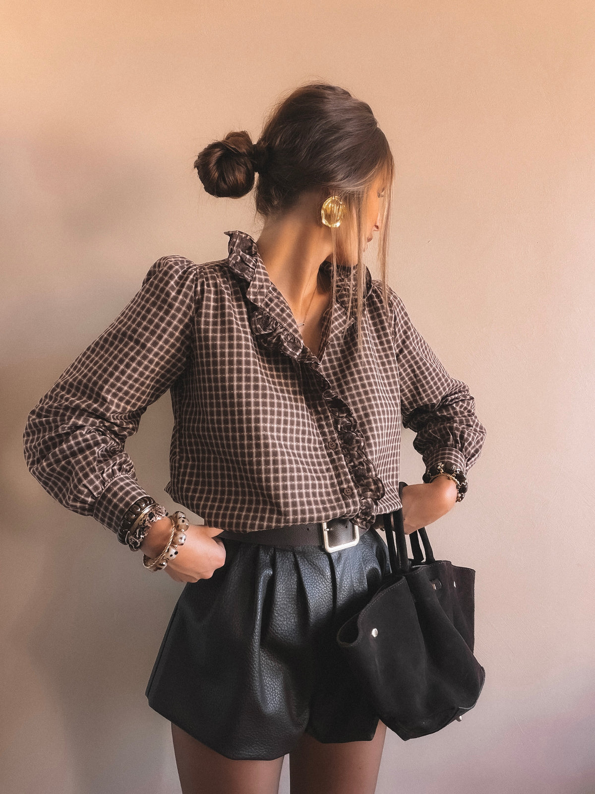 Chemise Lara à carreaux Marron