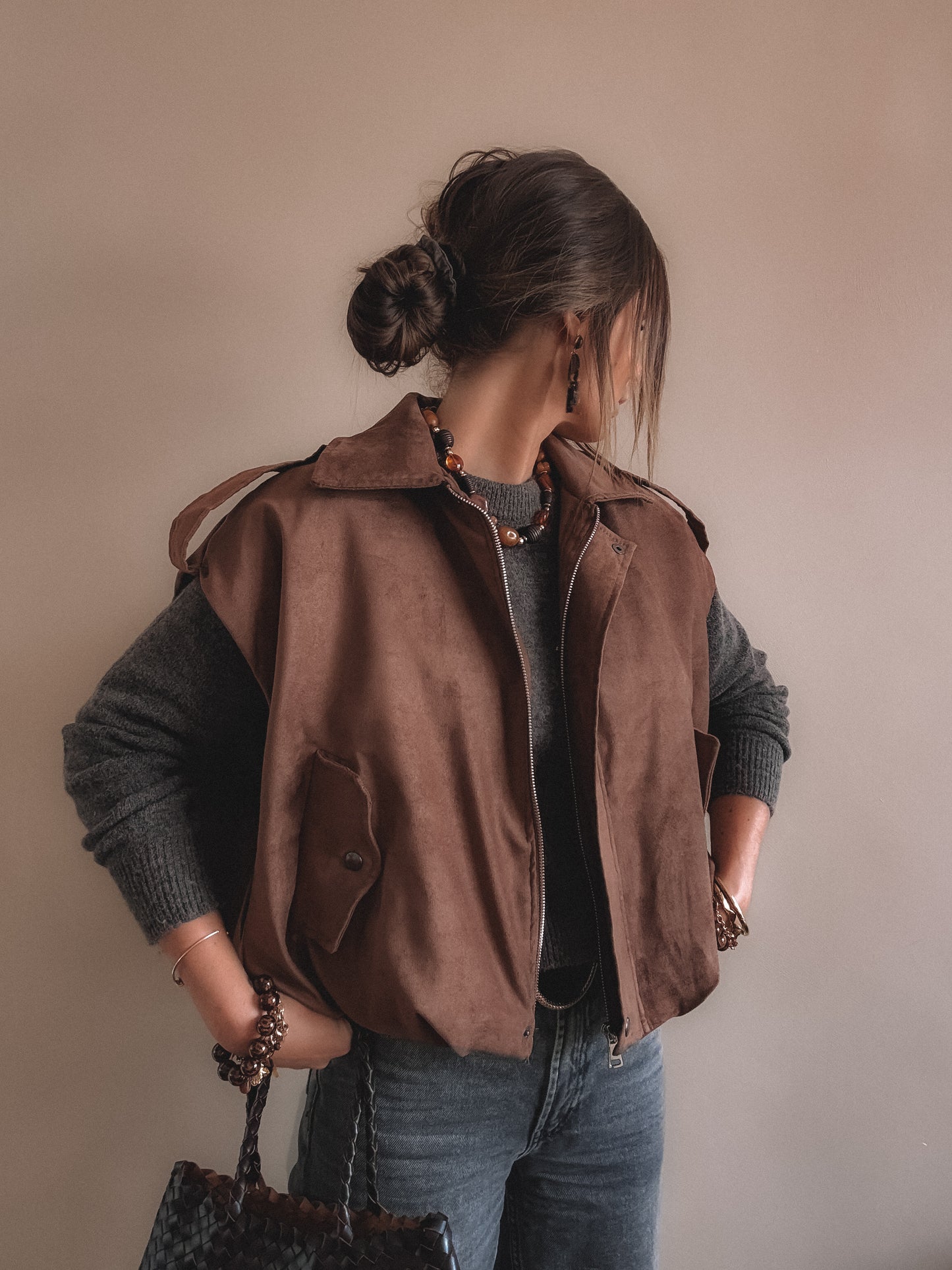 Veste Adèle Suedine sans manches Camel