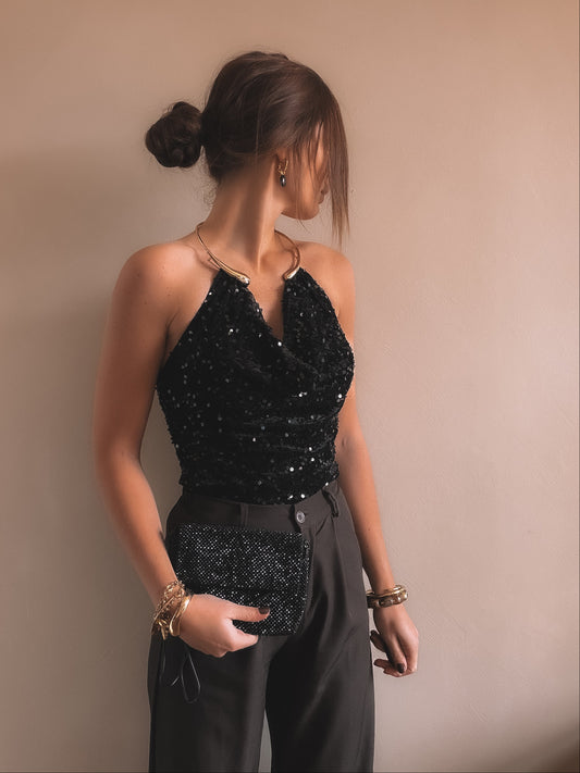 Top Dos Nu Adele Sequins Noir