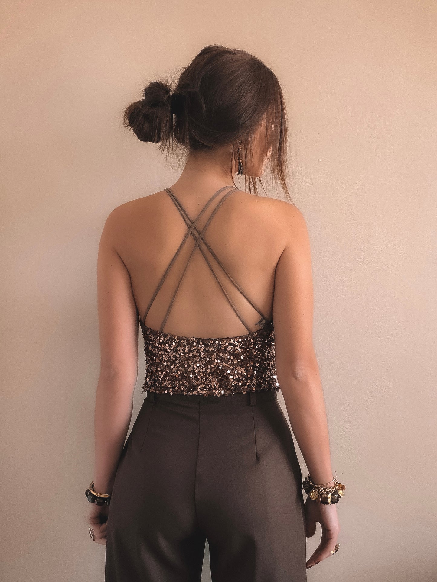 Top Nils Sequins Camel